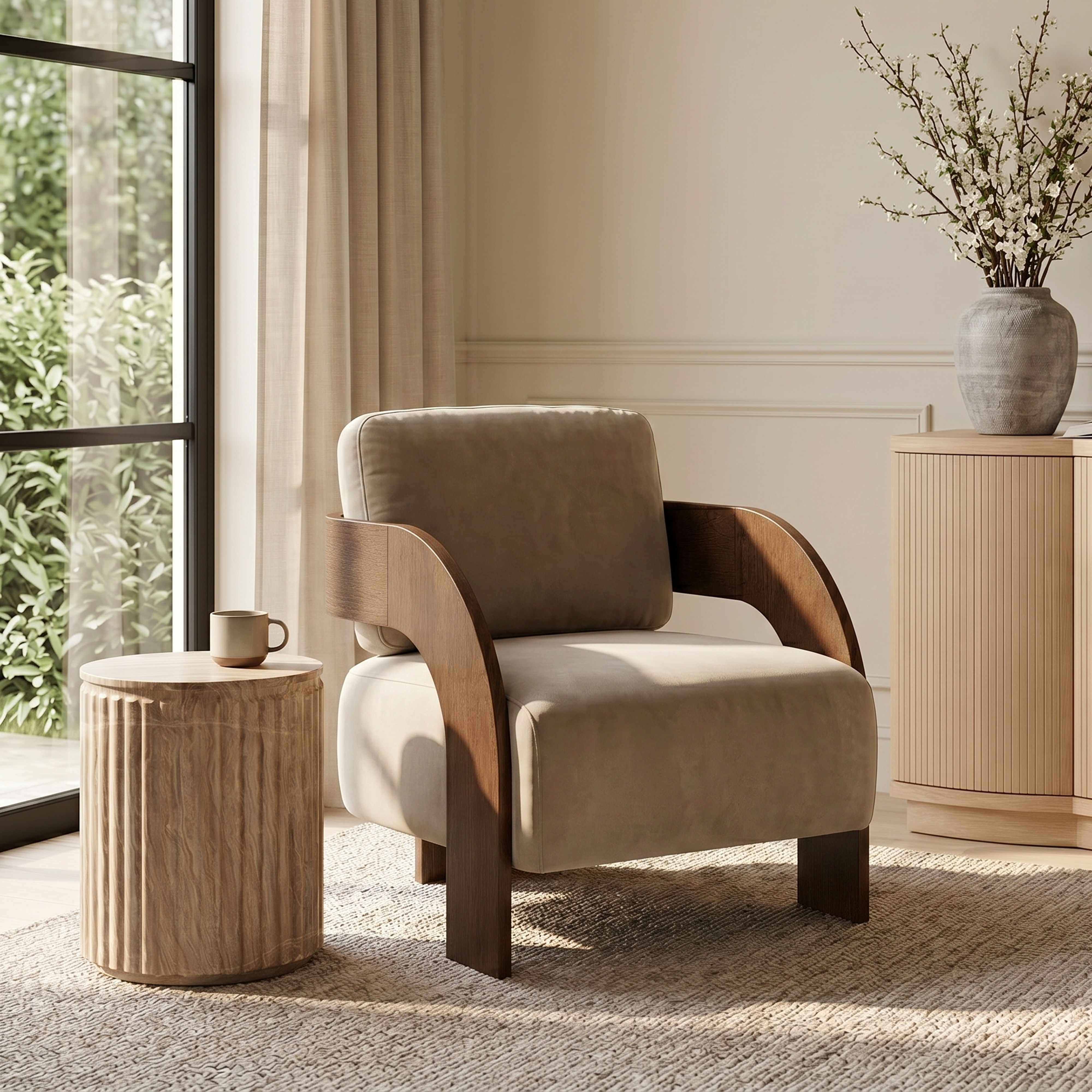 Cedra - Velvet Performance Fabric Upholstered Accent Chair - Beige