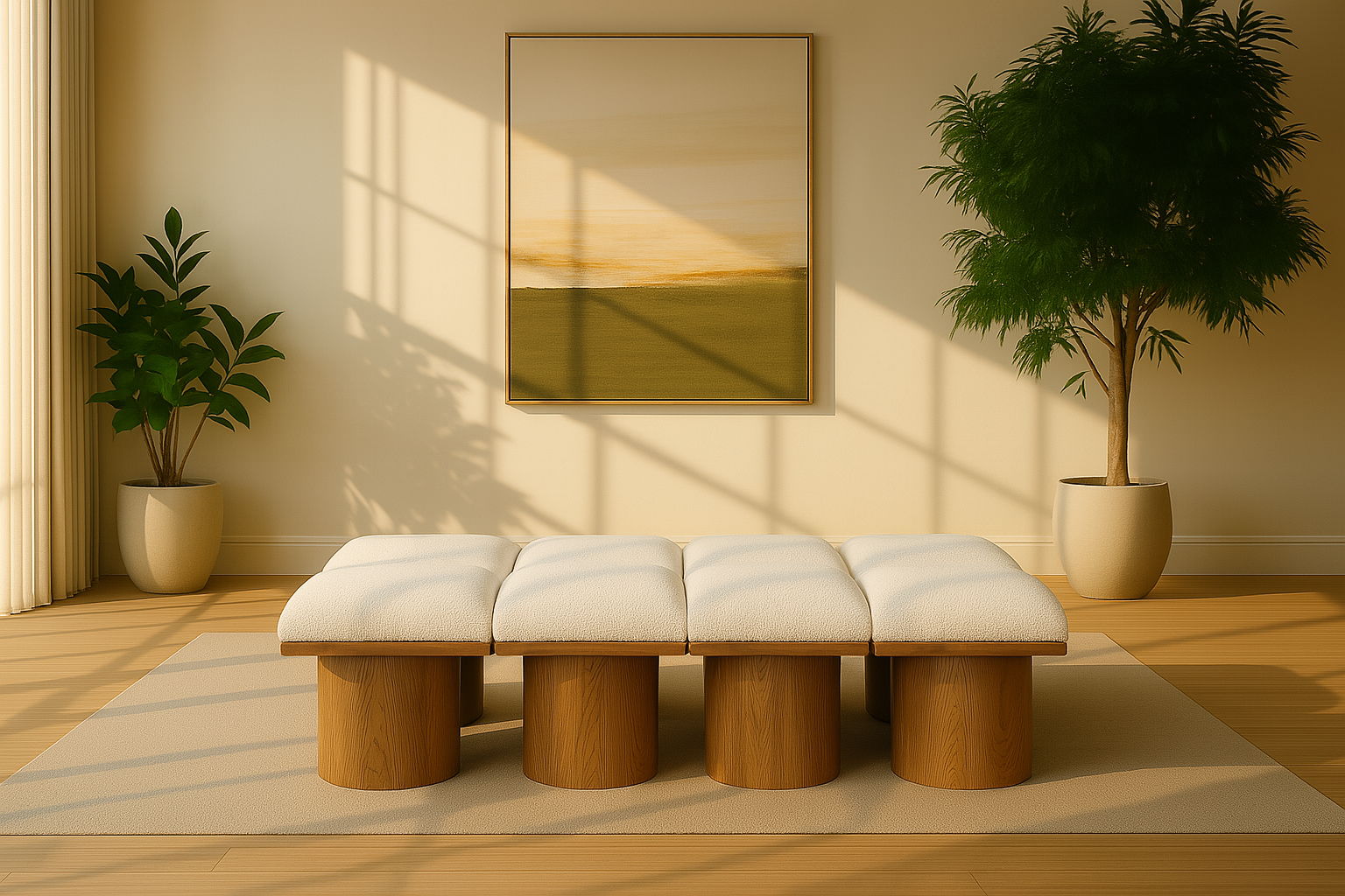 Pavilion - 72" 8 Piece Modular Bench With Brown Base - Cream