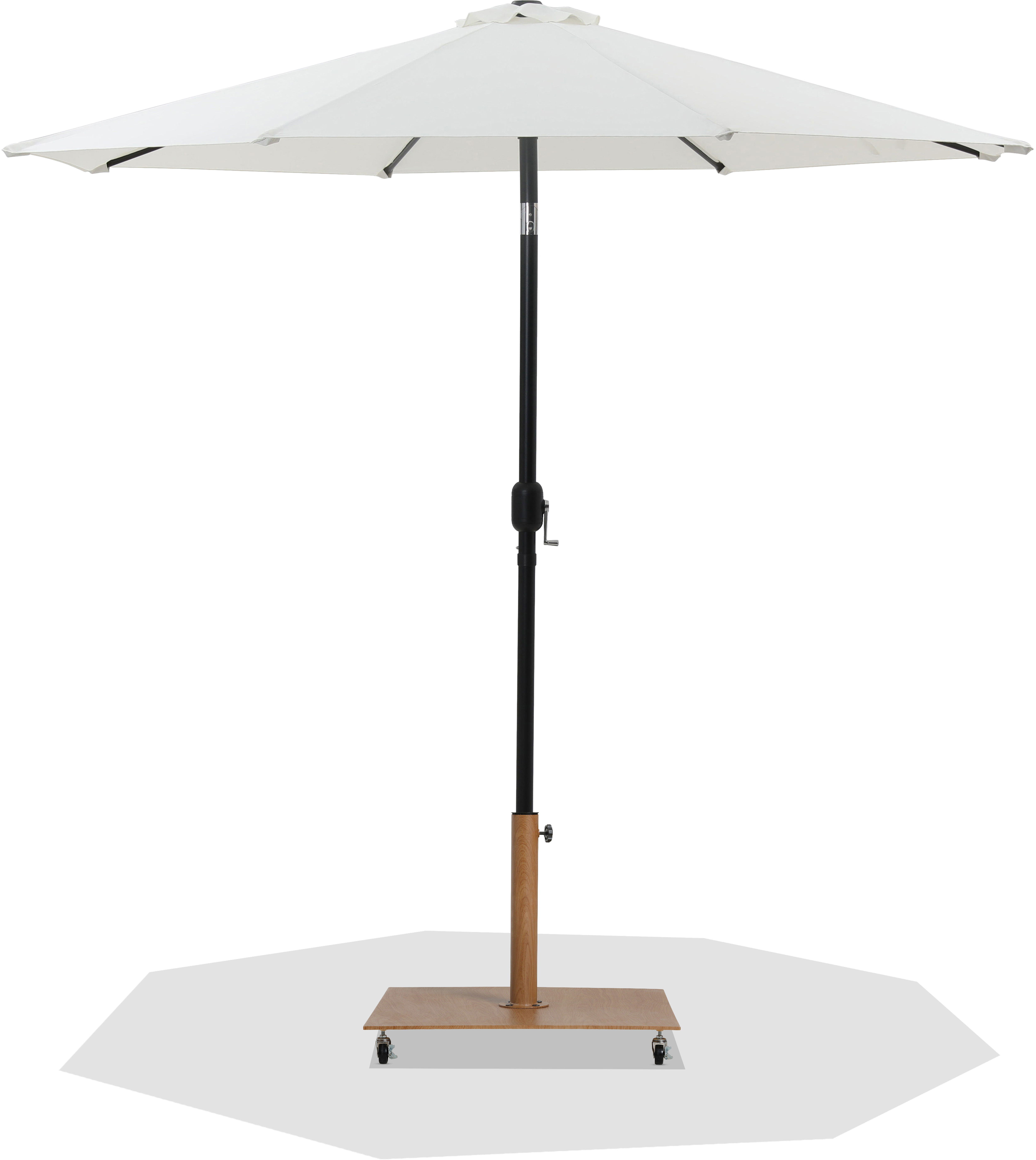 Fiji - Aluminum Patio Umbrella With Square Teak And Black Base - White