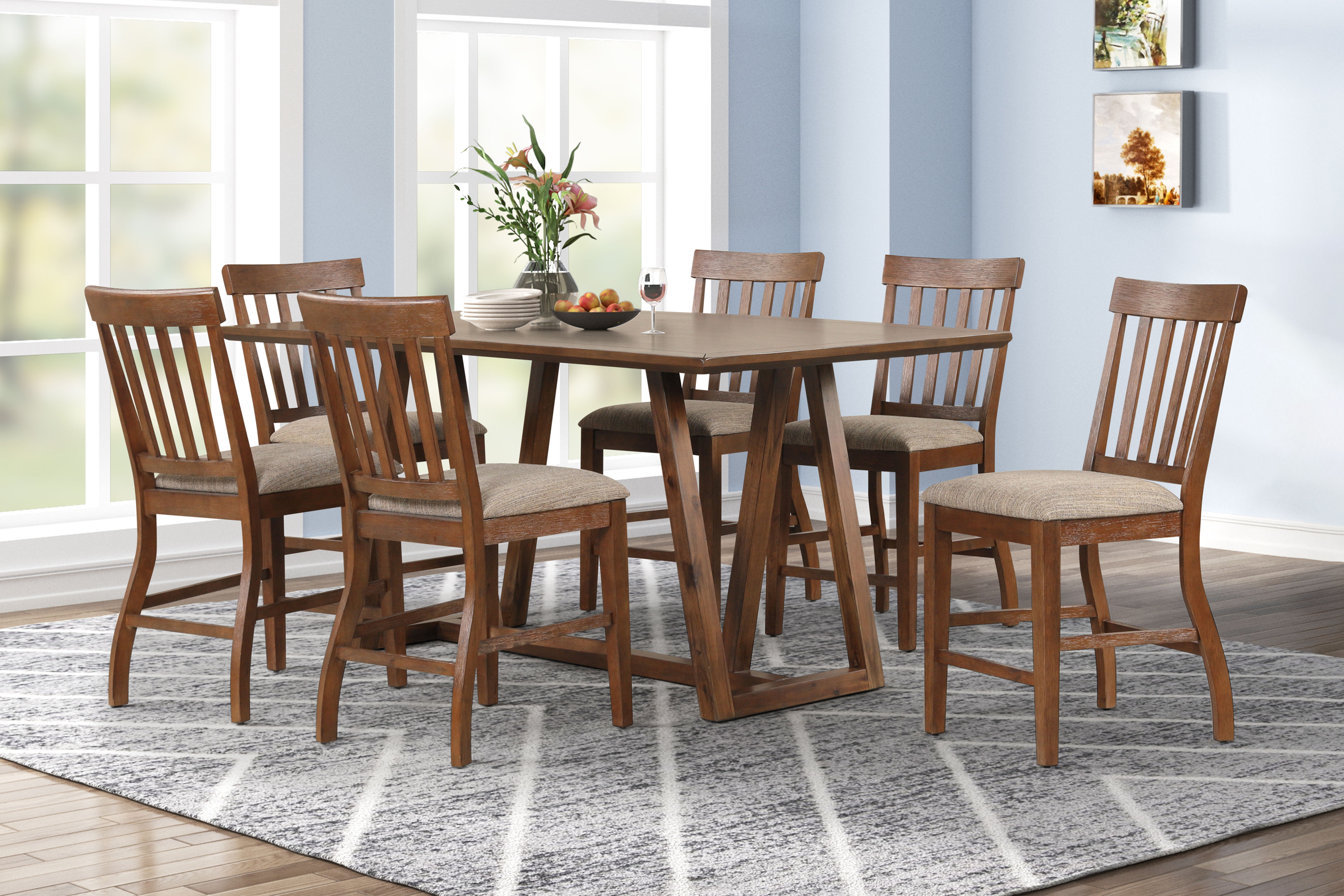 Putnam - Counter Table With 6 Chairs - Brown