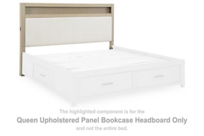 Calmoro – Queen Upholstered Panel Bookcase Headboard – Gray