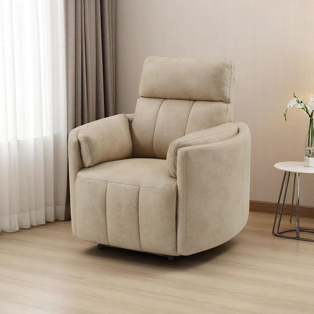 Elison - Motion Glider Recliner With Swivel - Dark Beige Polish Microfiber, beige, view 7