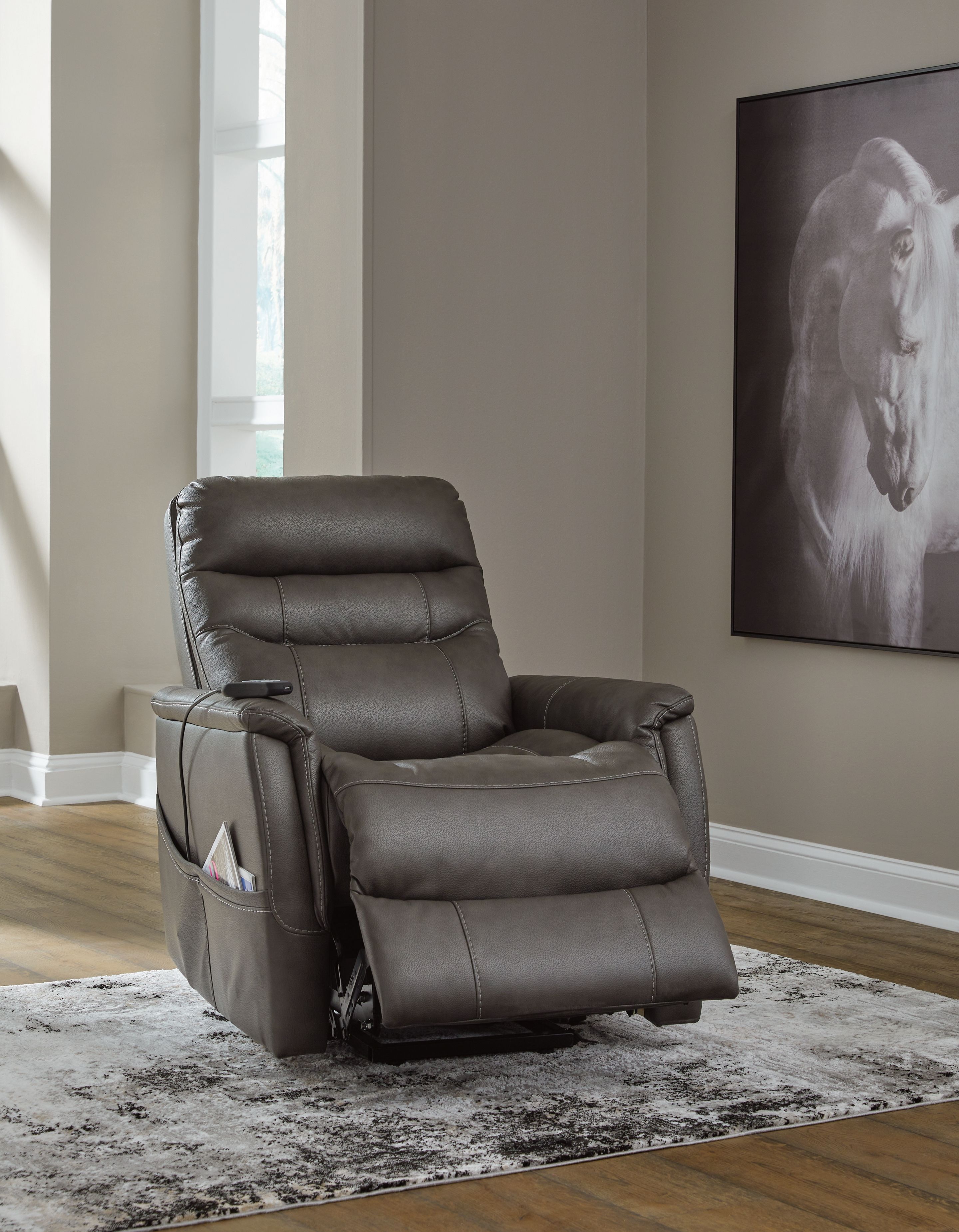 Ashley Furniture Strawbill - Power Lift Recliner - Shadow - Image 9