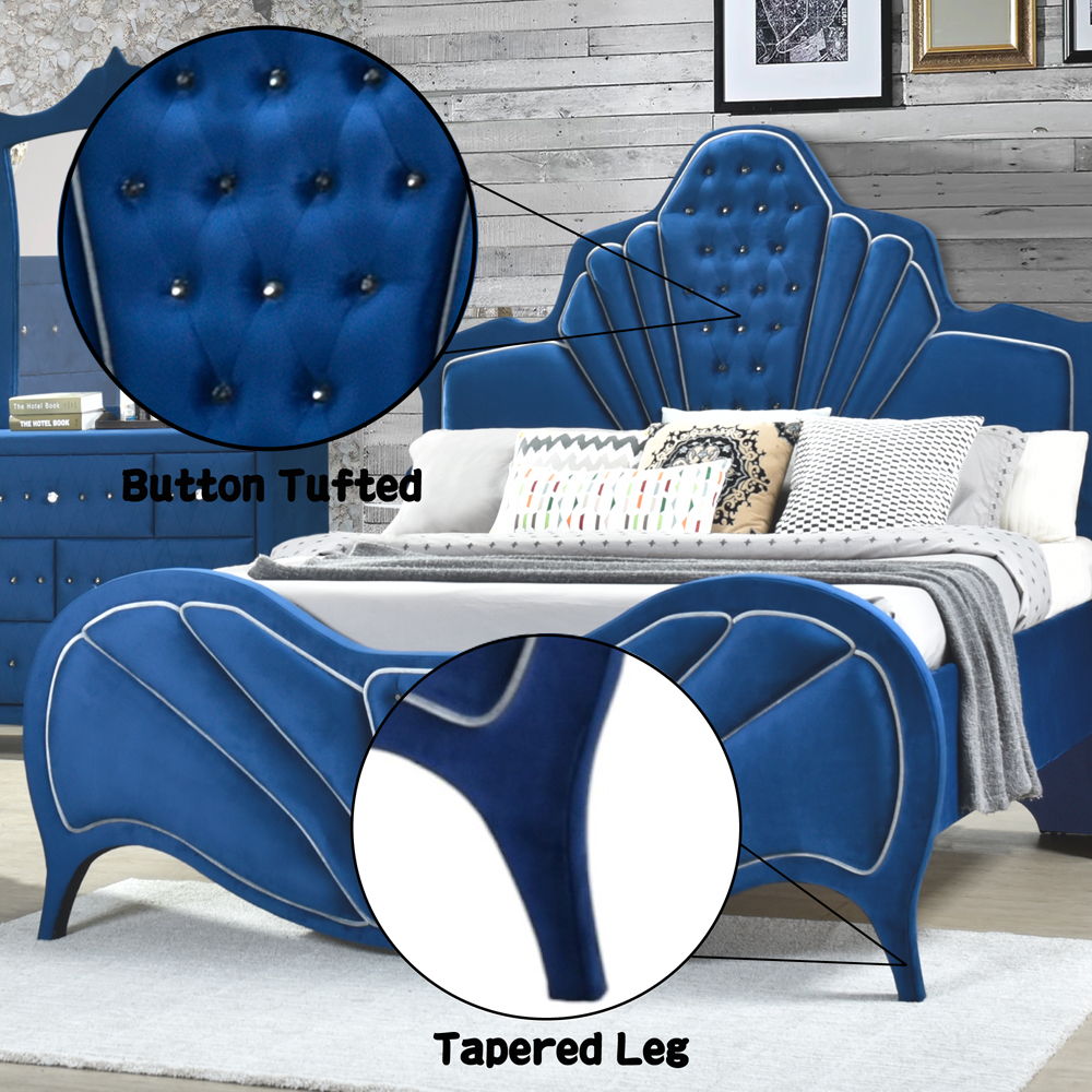 Dante - Queen Bed - Blue Velvet, blue, view 4
