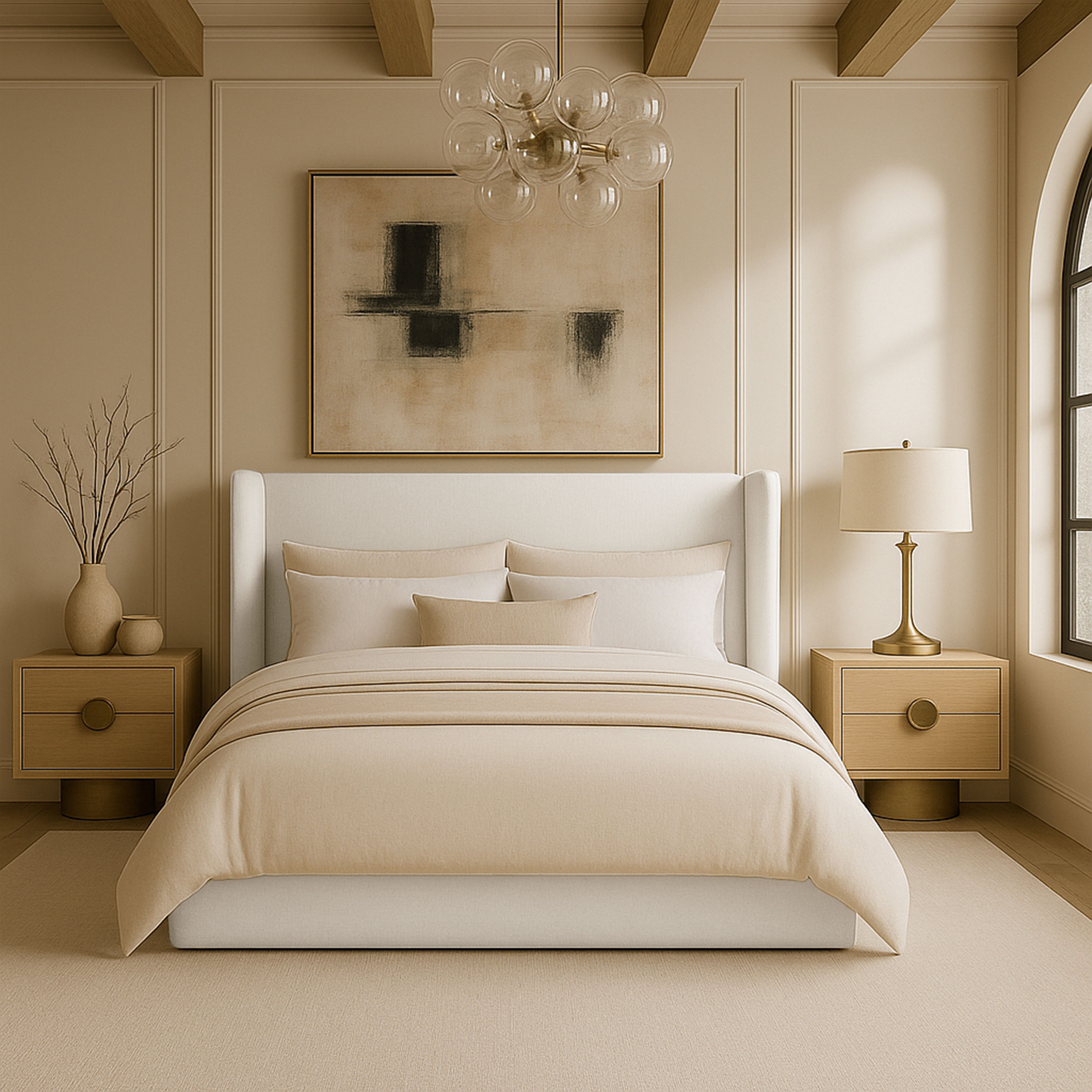 Kendall - Linen Textured Fabric Upholstered Queen Bed - Cream