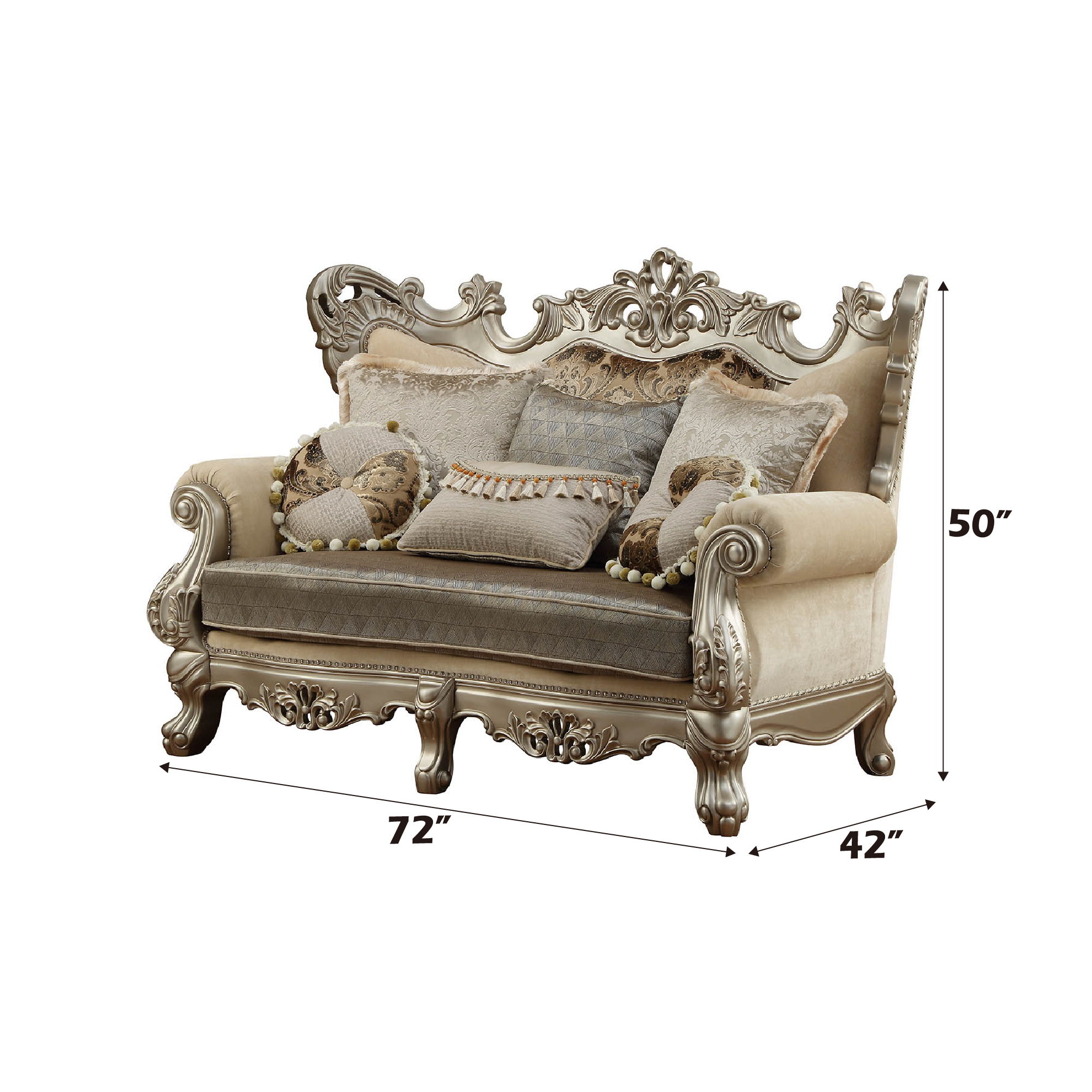 Ranita - Loveseat With 6 Pillows - Fabric & Champagne, beige, view 4