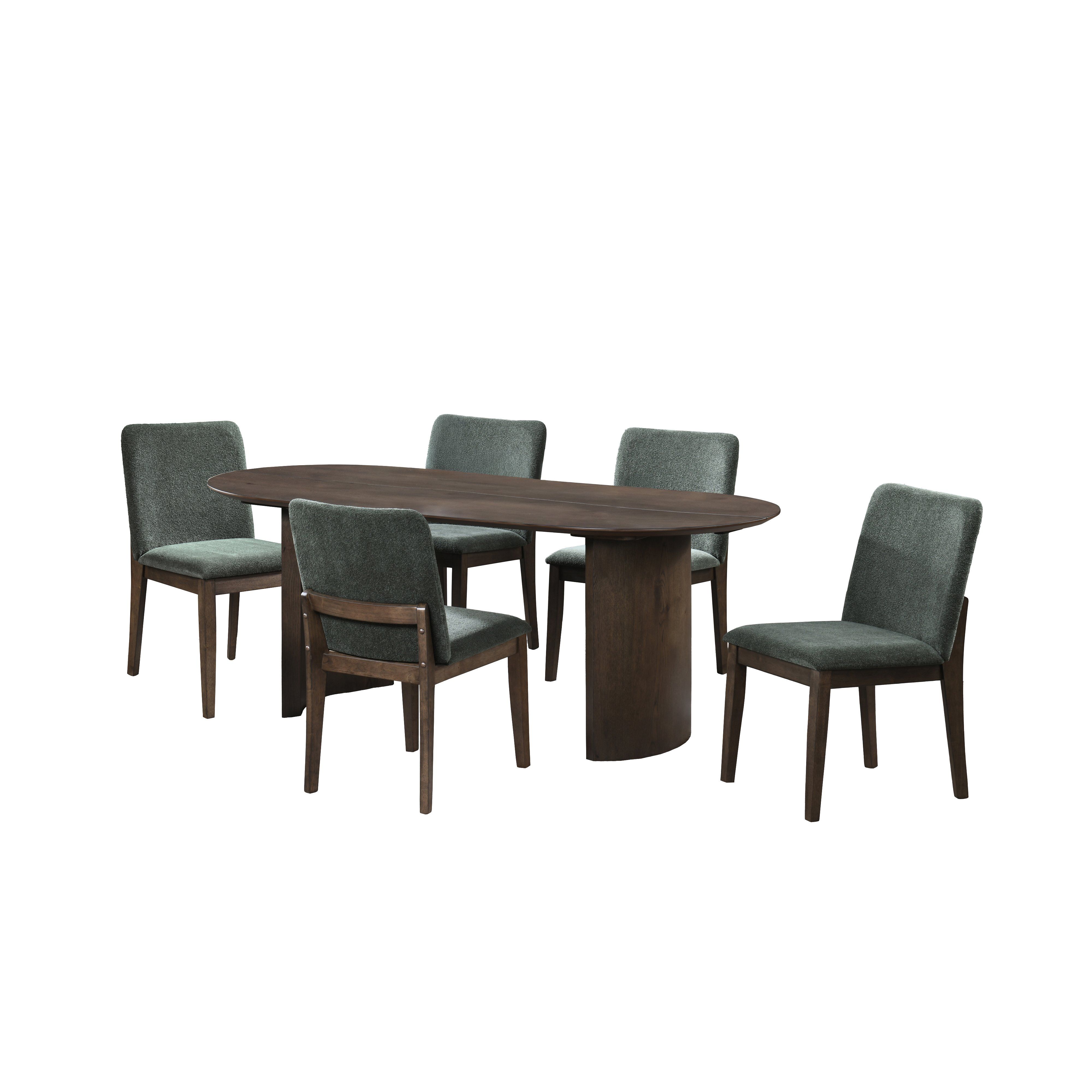 Kody - 79" Oval Fixed-Top Dining Table With 4 Chair - Brown / Forest Green