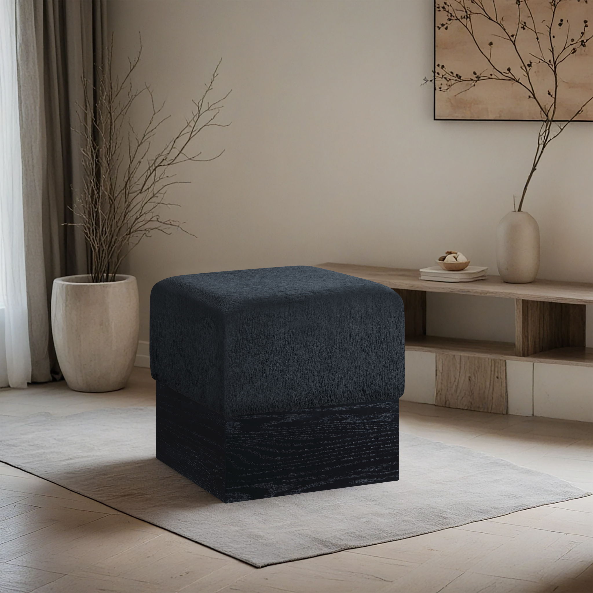 Havre - Ottoman / Stool With Black Base - Black