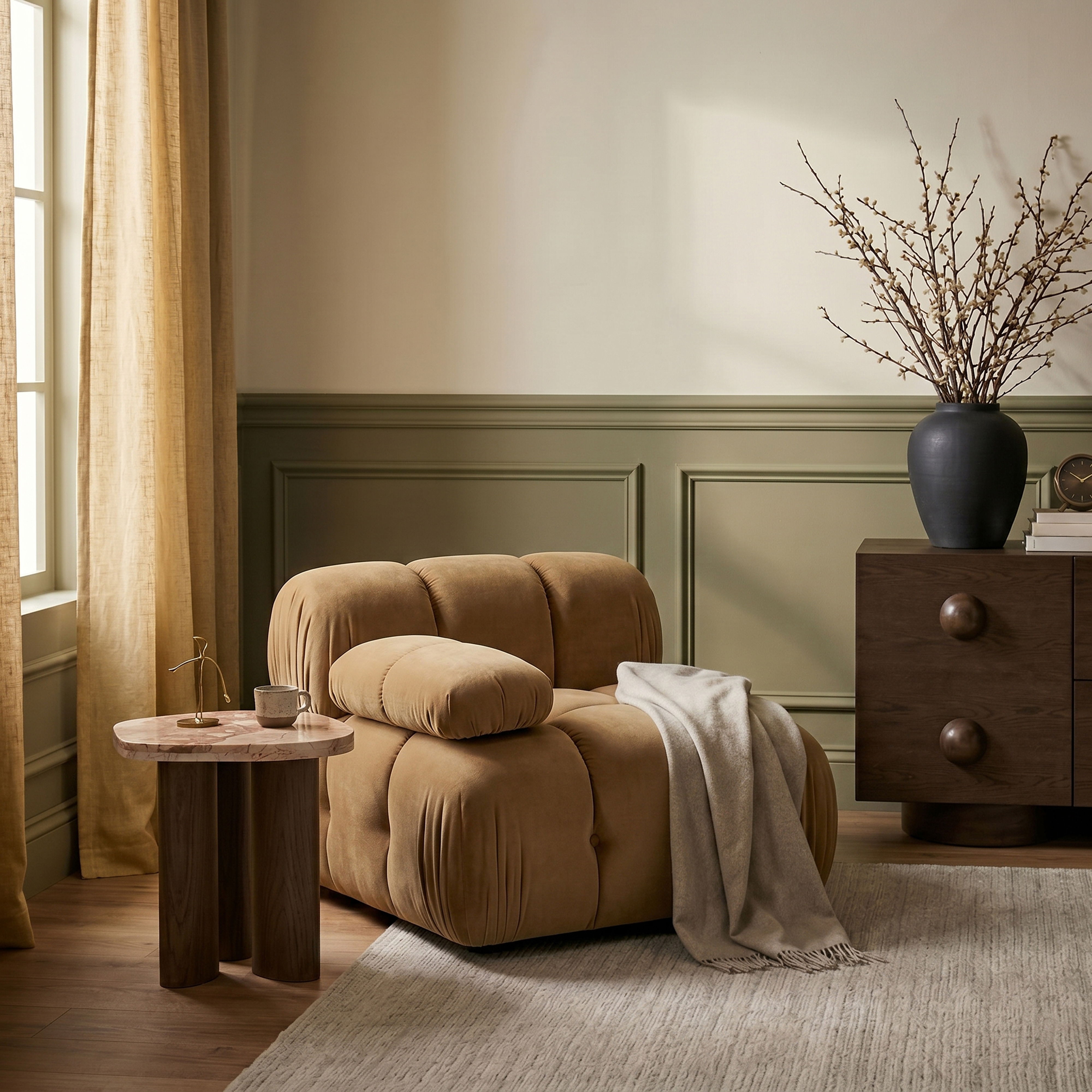 Orin - Velvet Performance Fabric Upholstered Modular Chair - Saddle