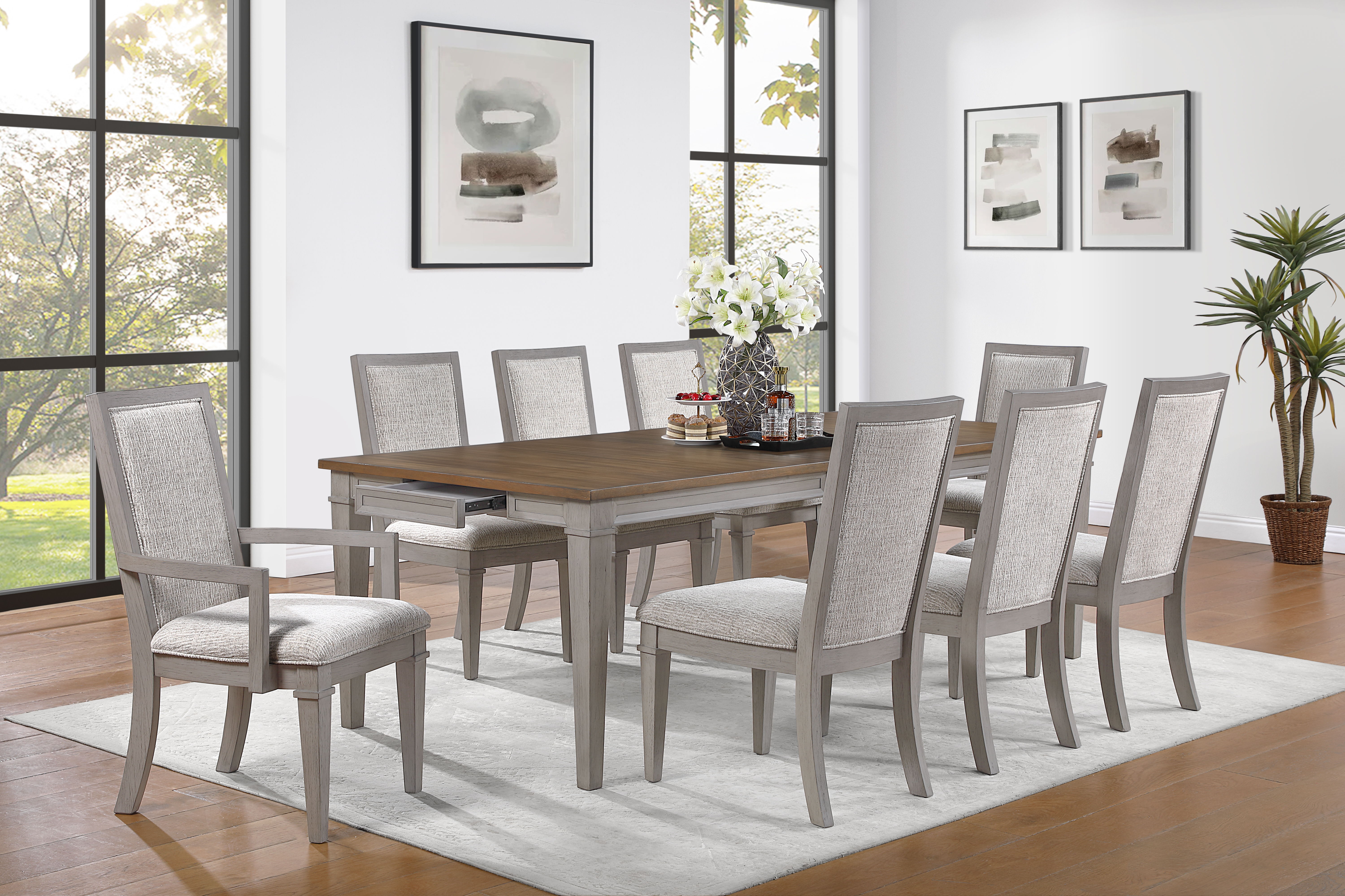 Mariana - Rectangle Table With 6 Chairs And 2 Arms Chairs - Creme