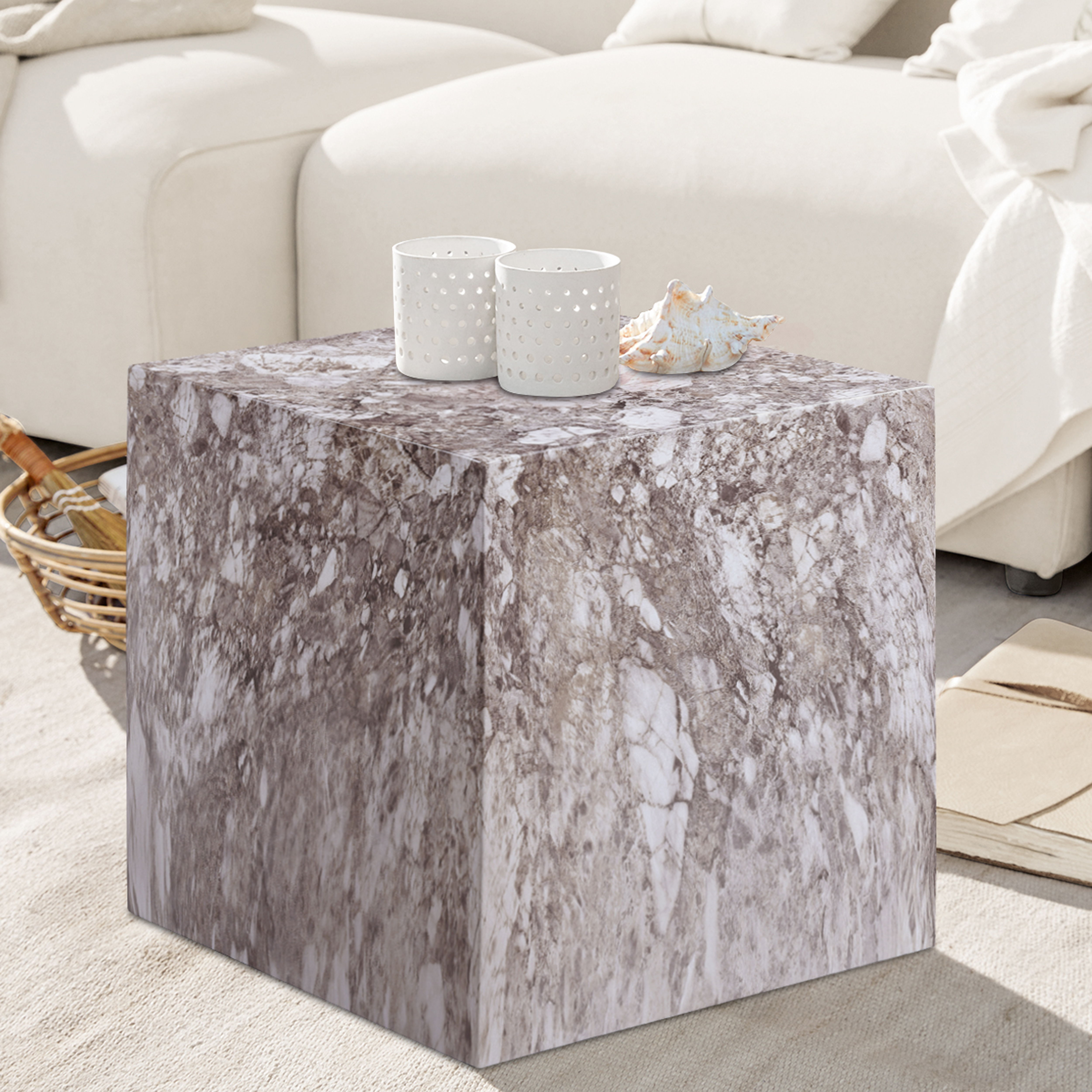 Piazza - Marble Finish Concrete End Table - Brown