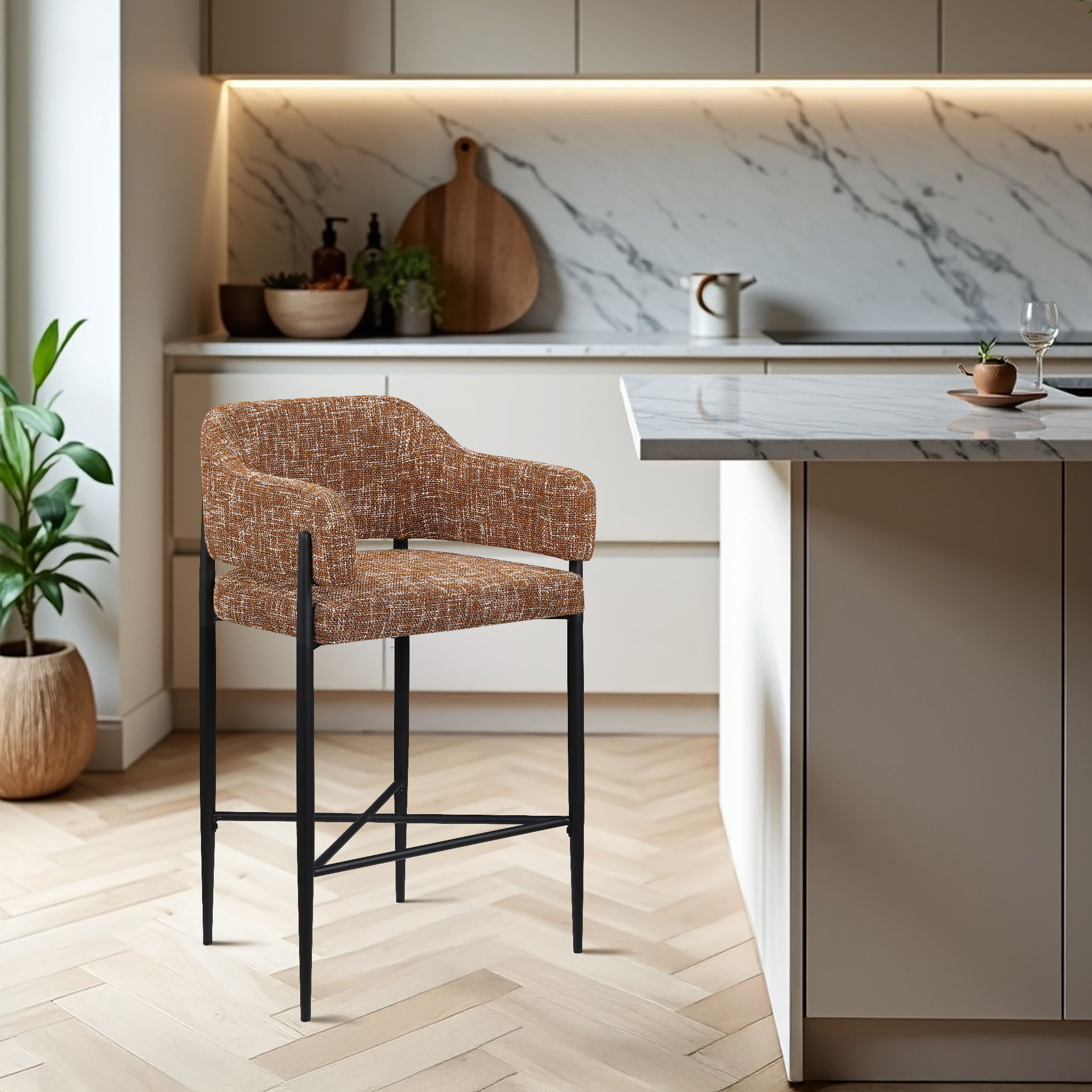 Dame - Fabric Upholstered Counter Stool (Set of 2) - Cognac