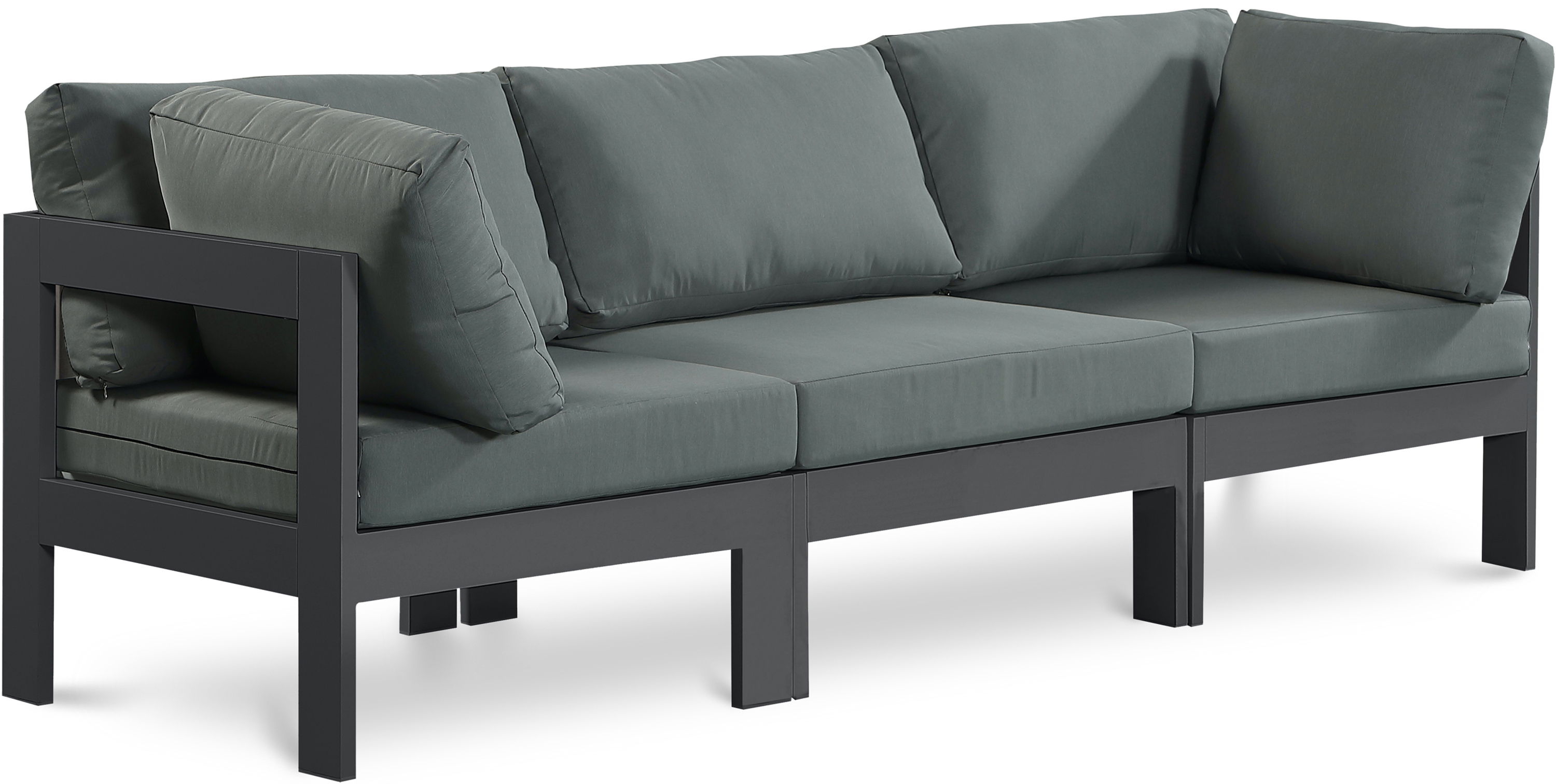 Nizuc - Outdoor Patio 3 Seat Modular Sofa With Gray Frame - Gray