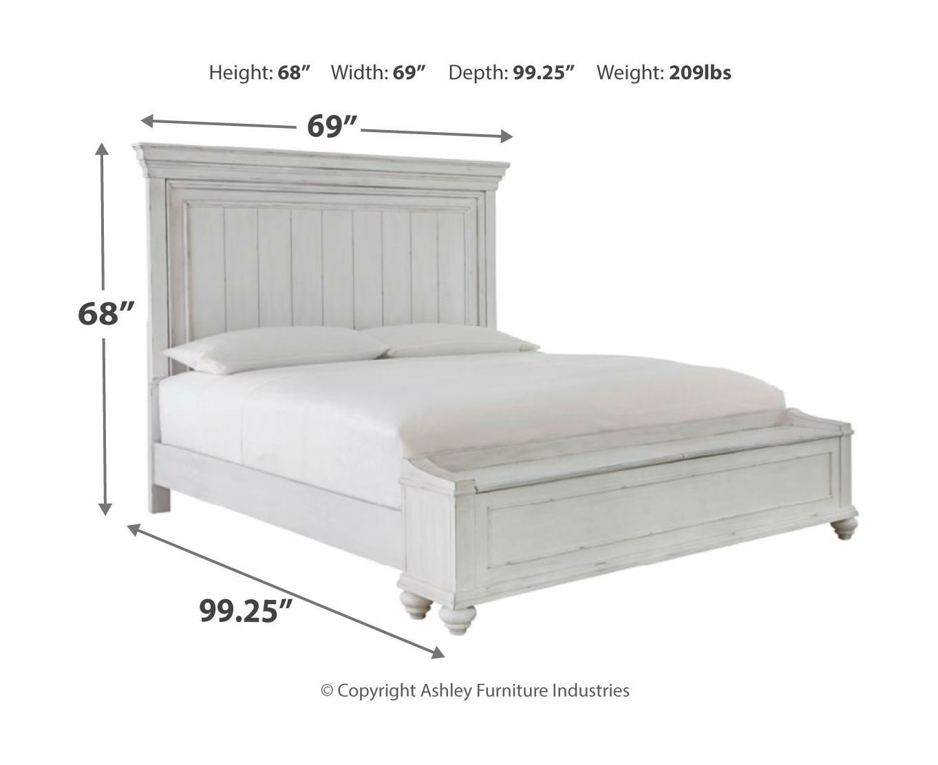 Kanwyn - 7 Pc. - Dresser, Mirror, Queen Panel Bed with Storage Bench, 2 Nightstands - Whitewash