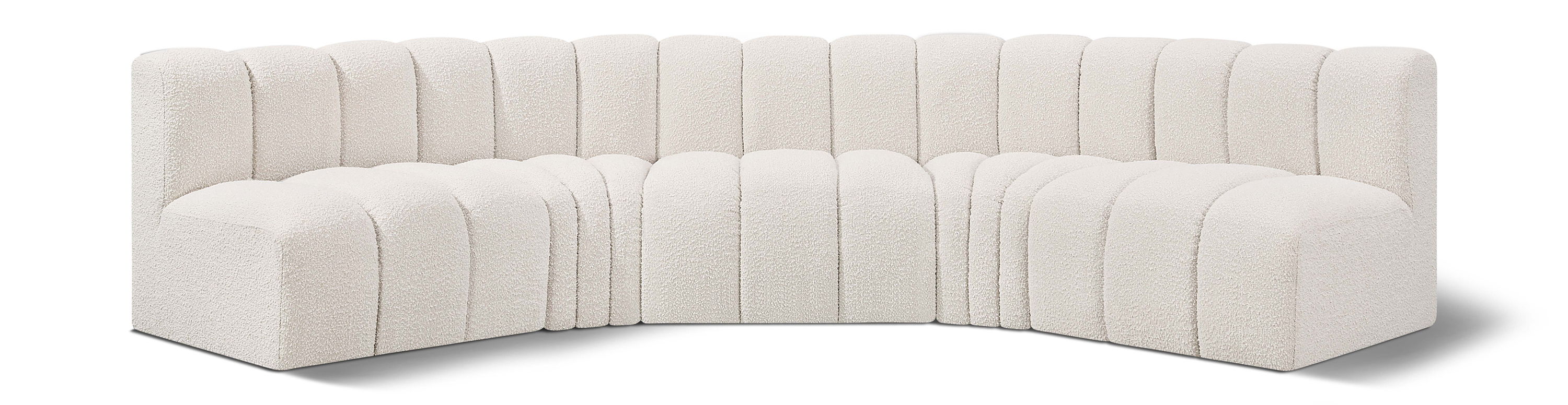 Arc - Boucle Fabric 5 Piece U-Shaped Modular Sofa - Cream