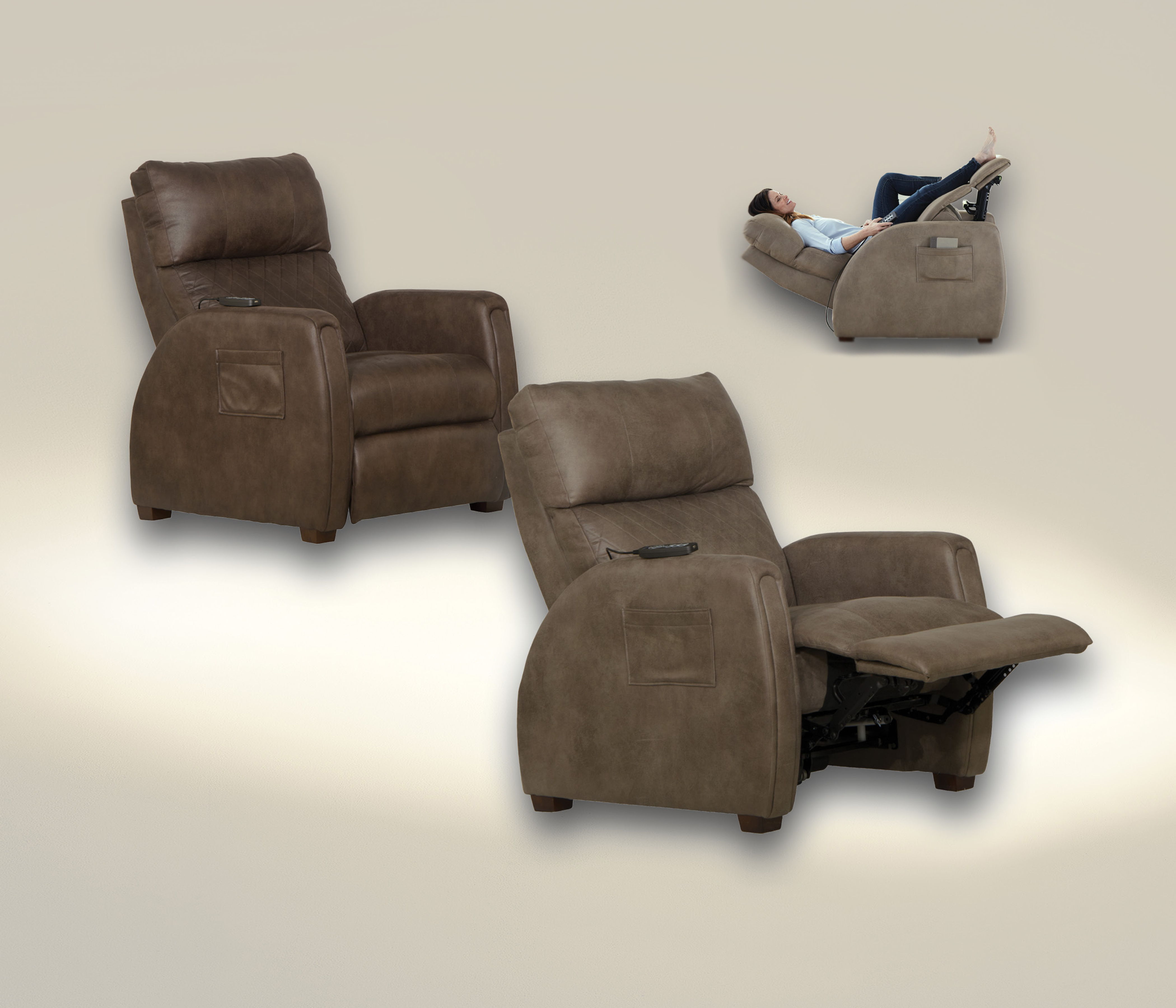 Relaxer - Fabric Power Headrest Power Lay Flat Reclining With Heat / Massage / Lumbar / Zero Gravity - Dark Brown