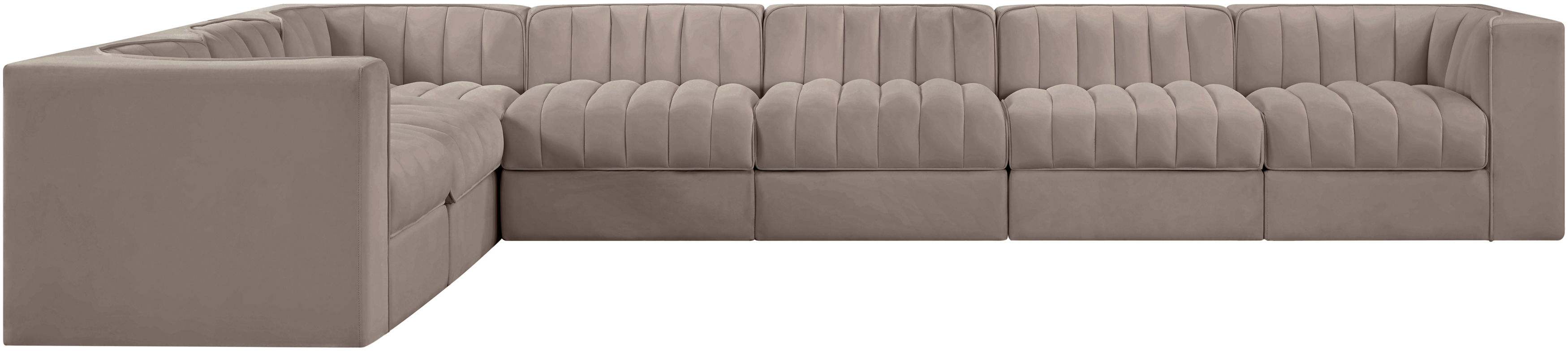 Rummi - Velvet Performance Fabric Upholstered 7 Piece Modular Sectional (With 3 Corner Chairs) - Taupe