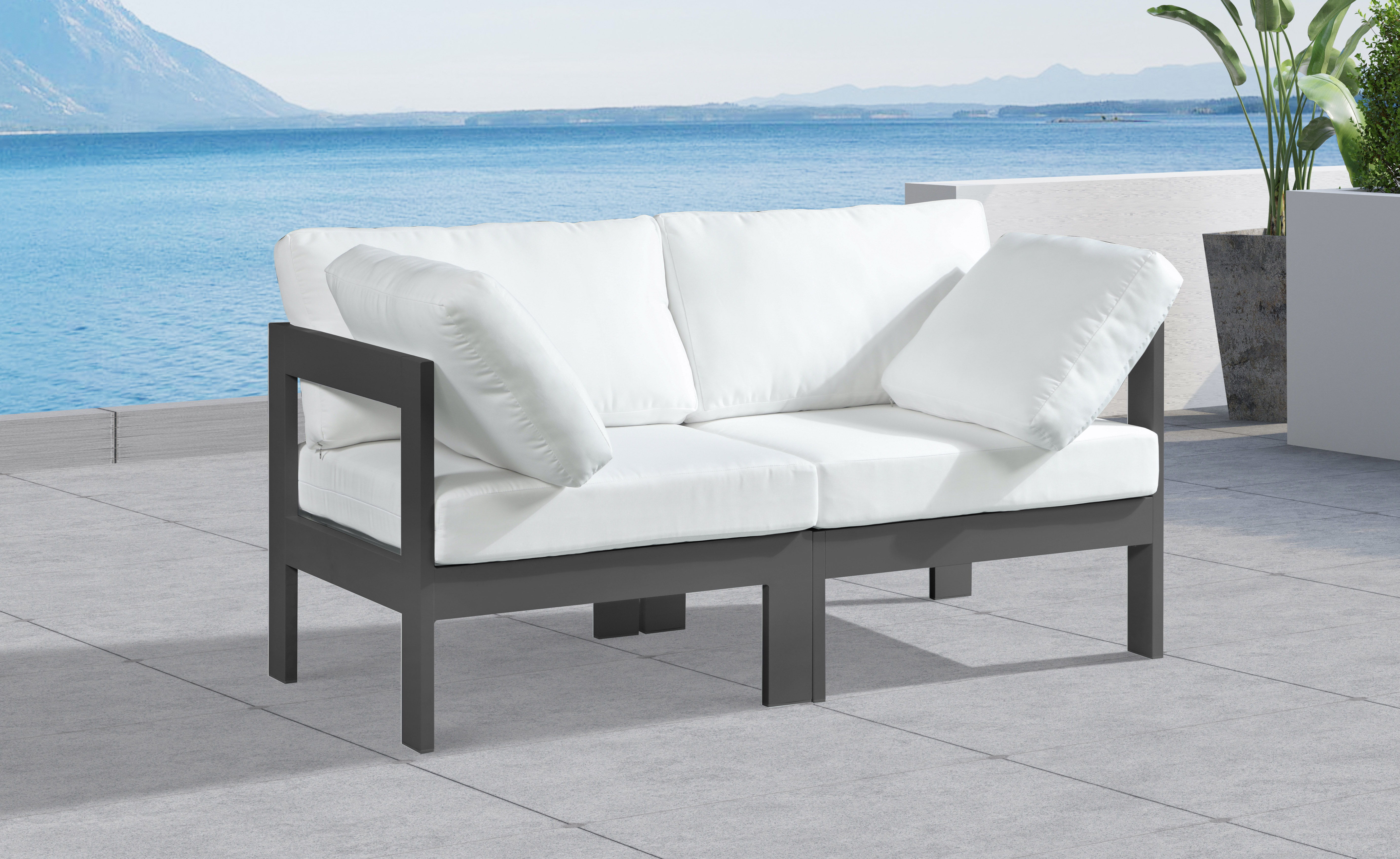Nizuc - Outdoor Patio 2 Piece Modular Sofa With Gray Frame - White