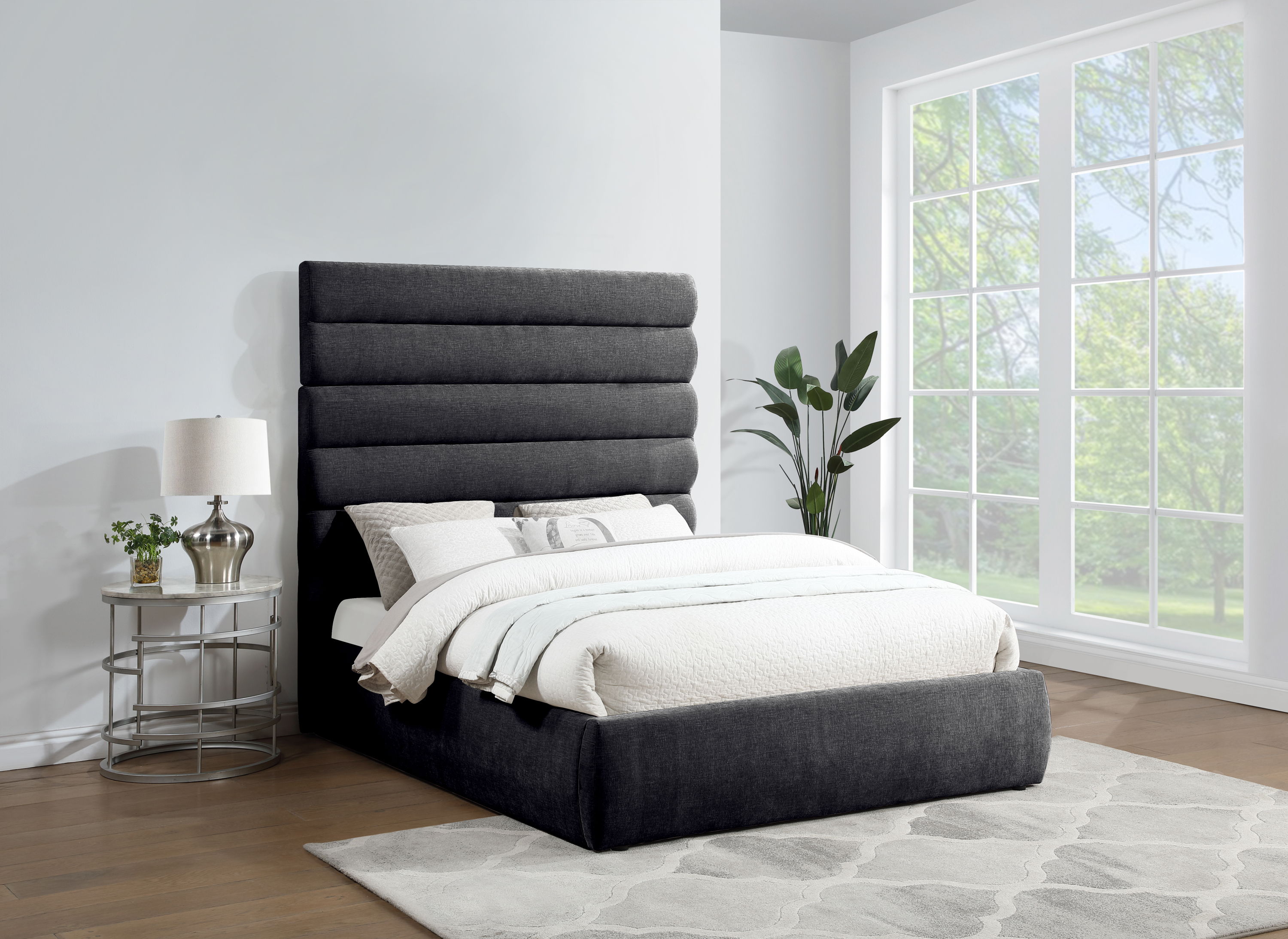 Adam - Chenille Fabric Queen Bed With 70.5" Headboard - Black
