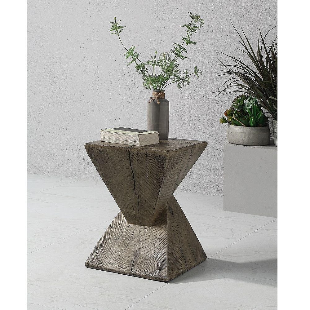 Zahi - Accent Table - Weathered Oak, bronze
