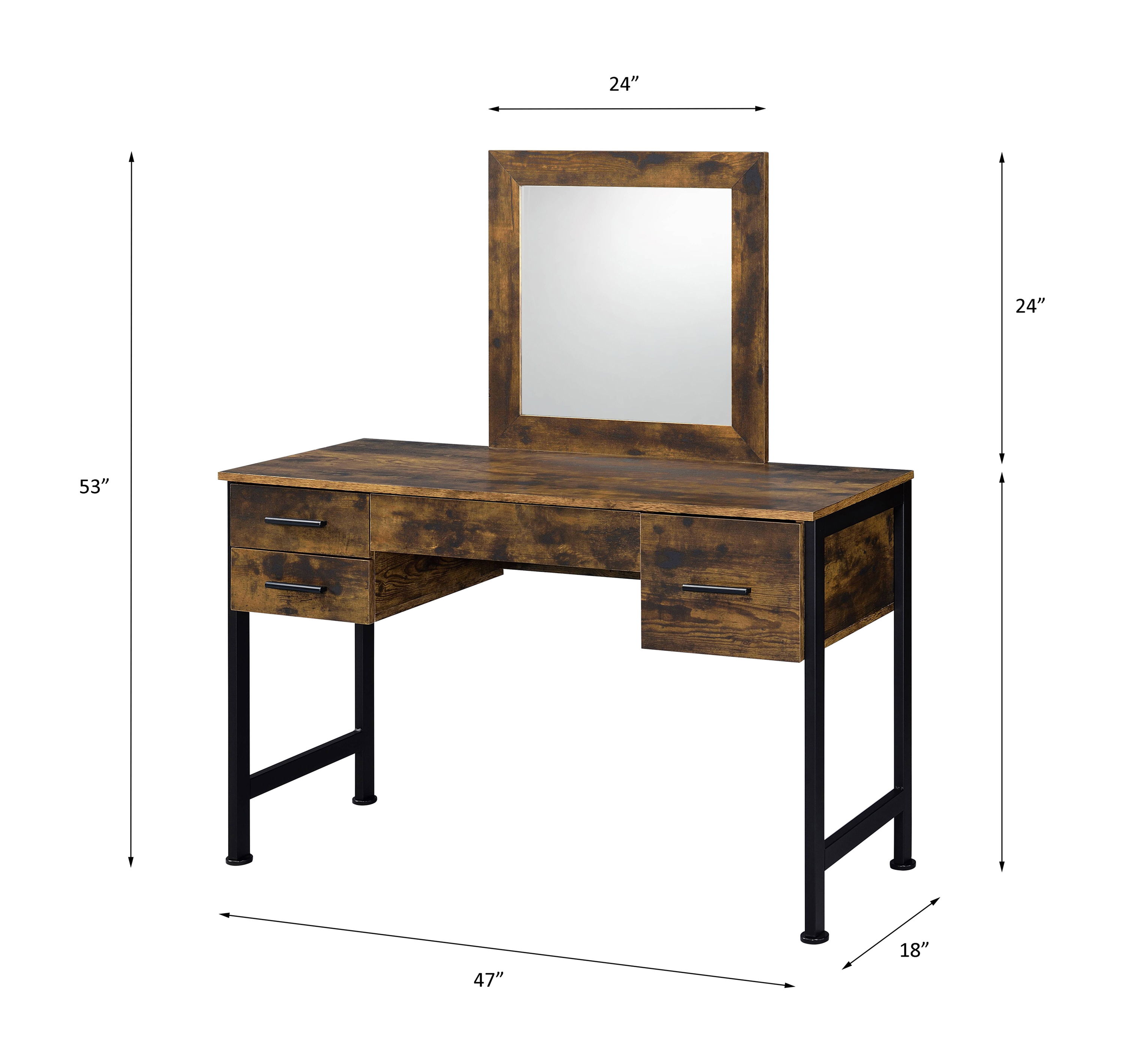 Juvanth - Vanity Desk & Mirror - Rustic Oak & Black, dark brown, view 6
