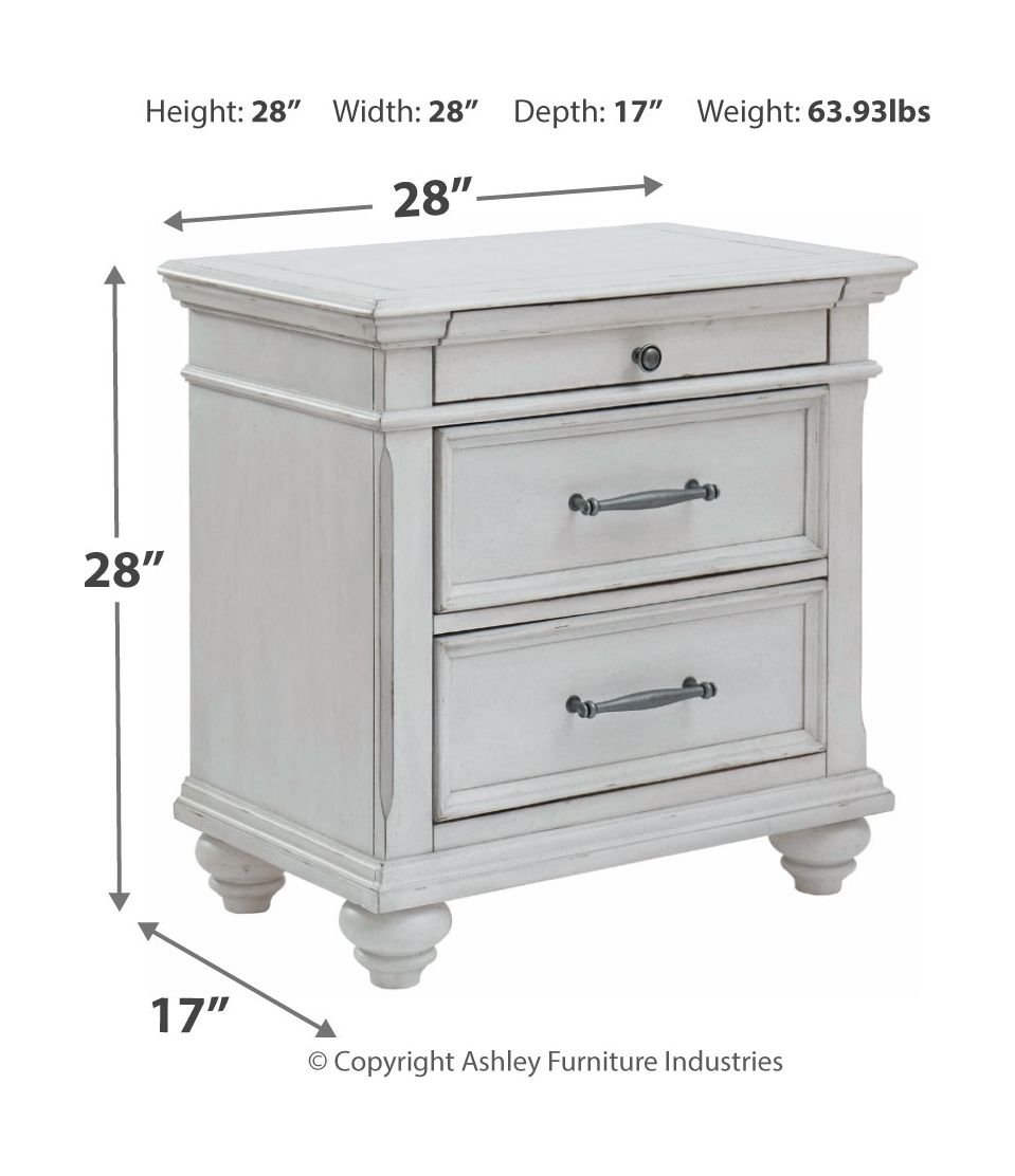Kanwyn - 8 Pc. - Dresser, Mirror, Chest, California King Panel Upholstered Bed, 2 Nightstands - Whitewash