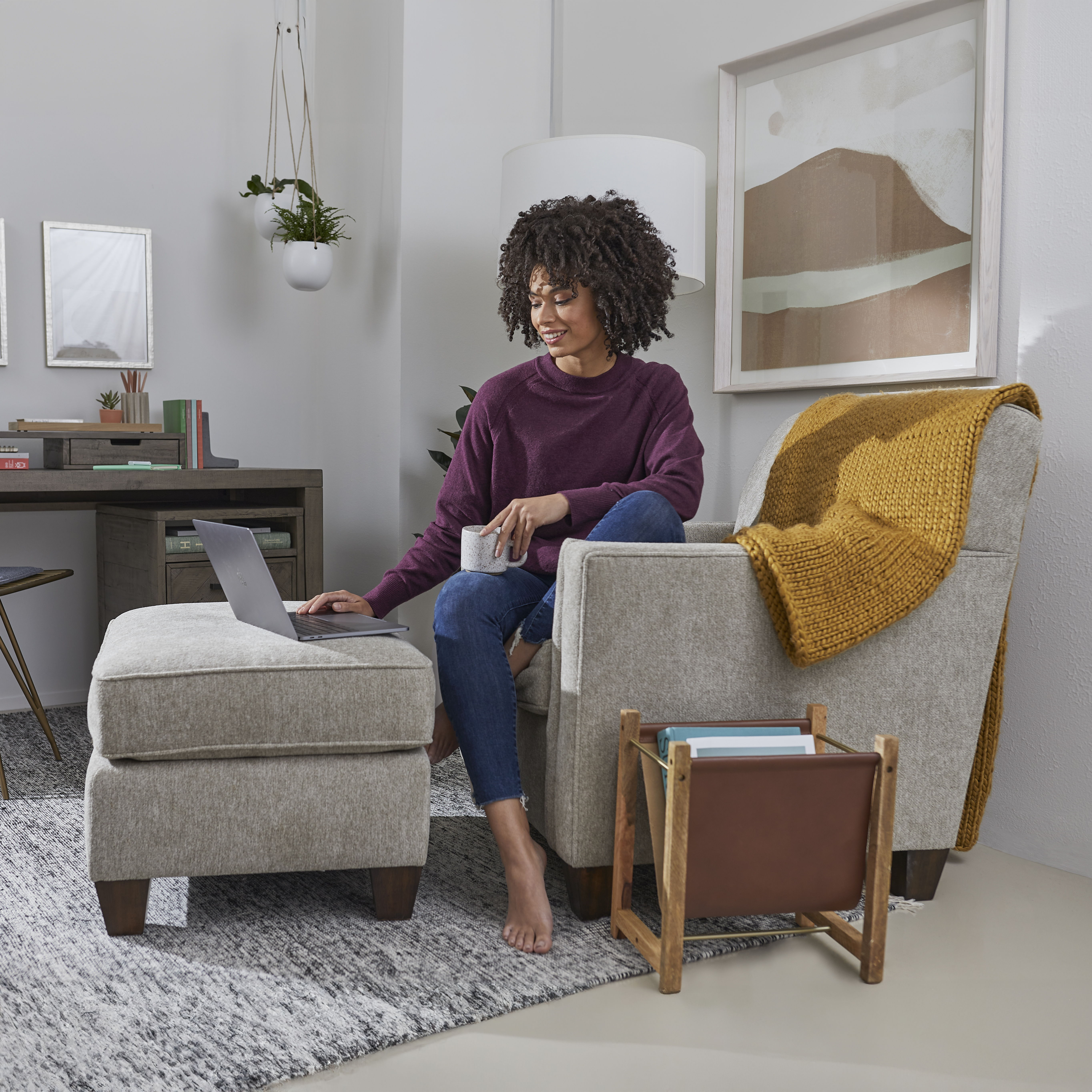 Finley - Fabric Ottoman, light gray