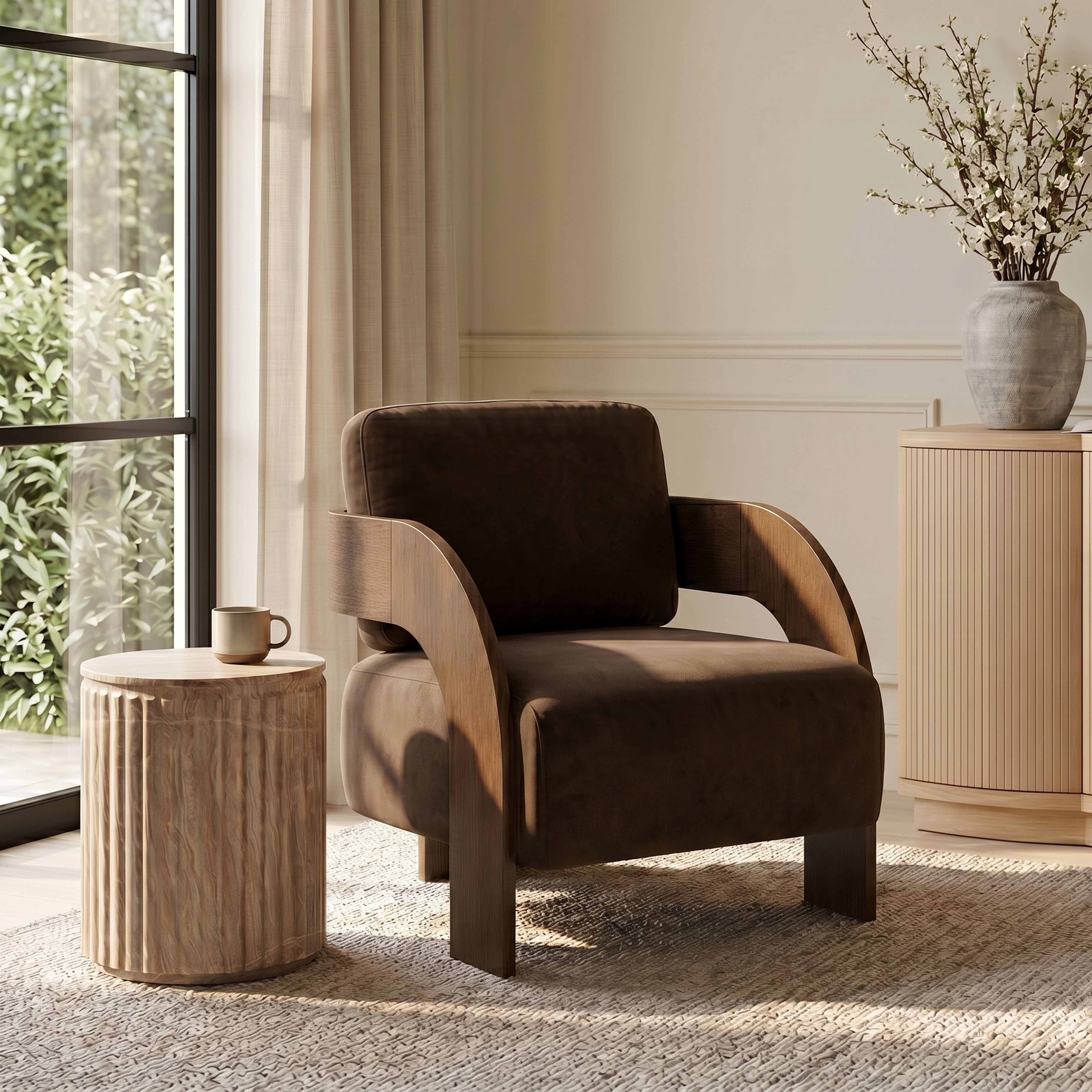 Cedra - Velvet Performance Fabric Upholstered Accent Chair - Brown / Brown
