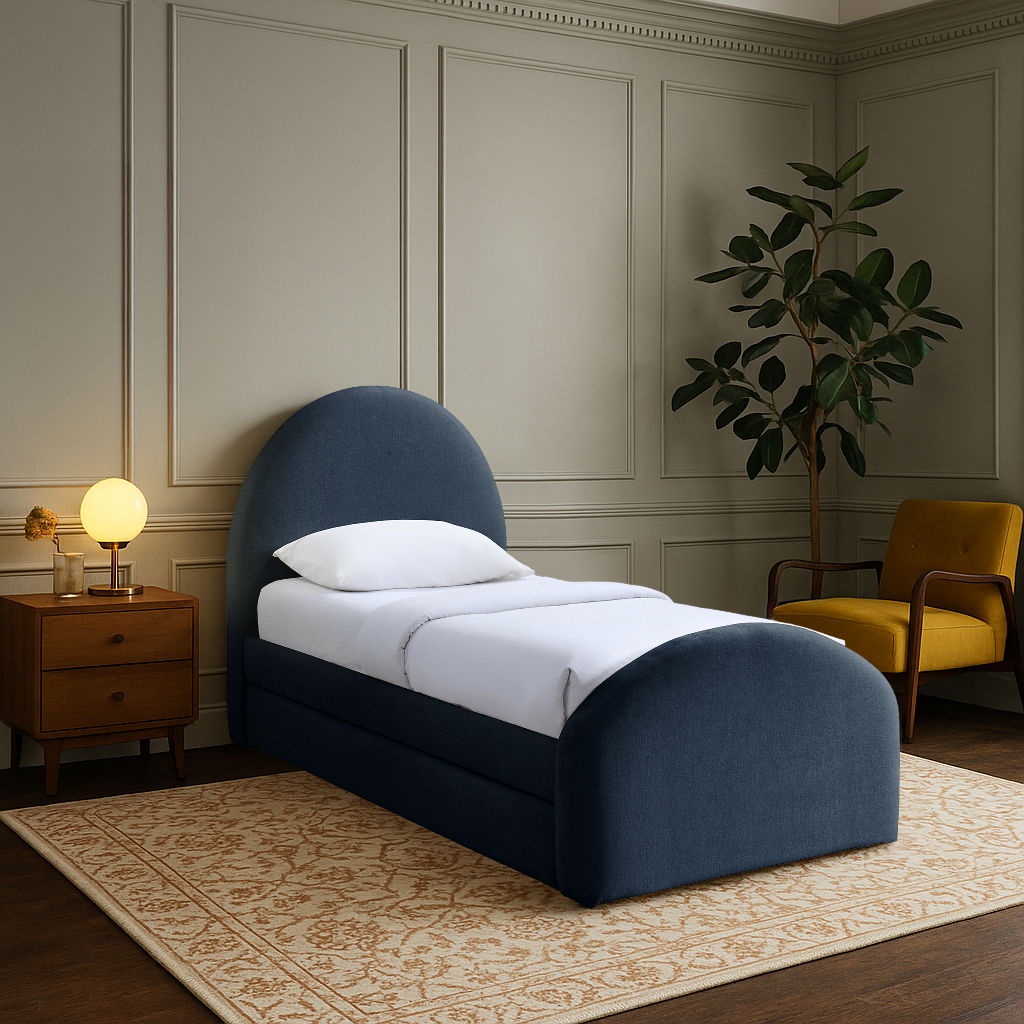 Andaz - Chenille Fabric Upholstered Twin Trundle Bed - Navy
