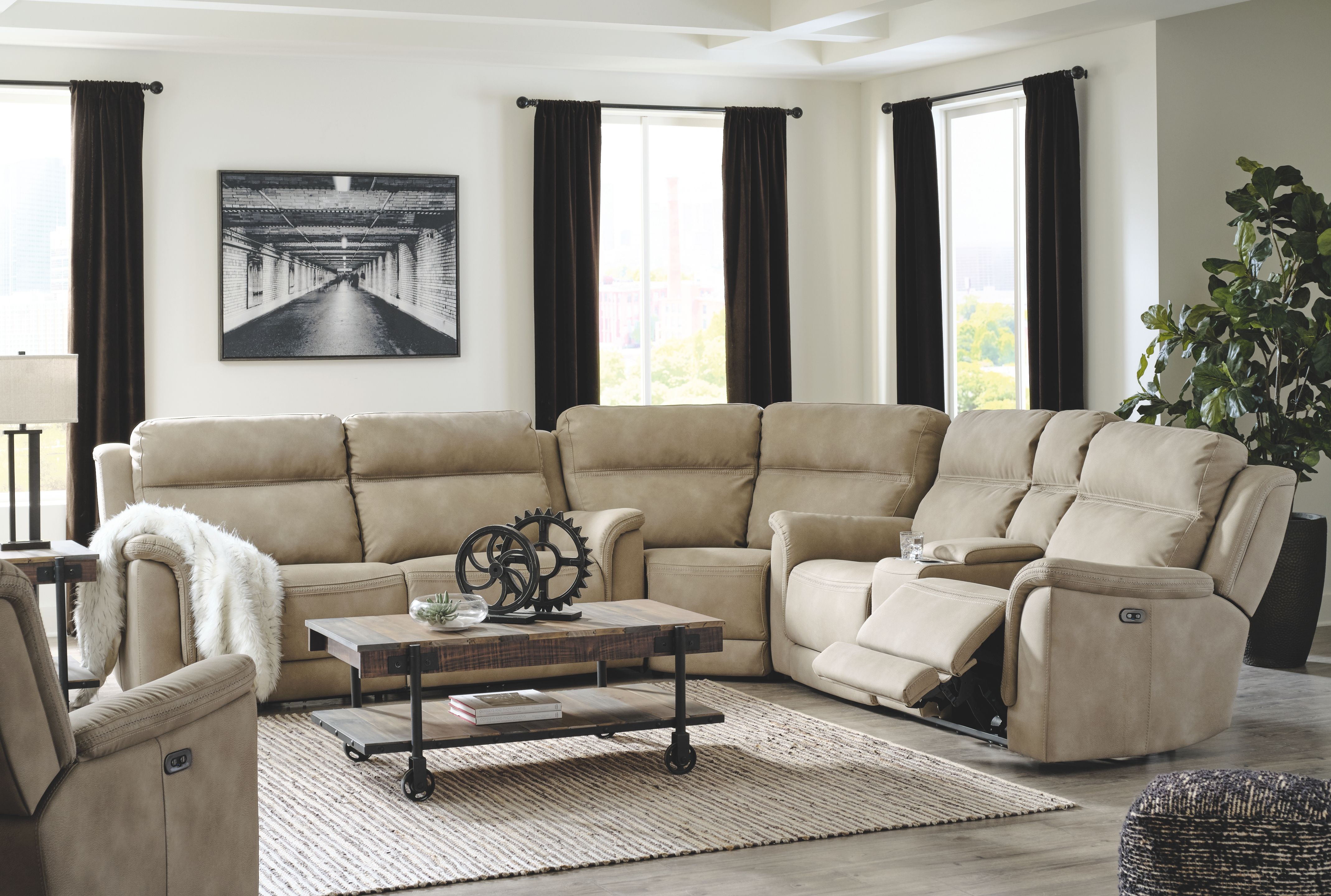 Ashley Next-gen Durapella - Sand - 4 Pc. - Power Loveseat With Console 3 Pc Sectional, Recliner