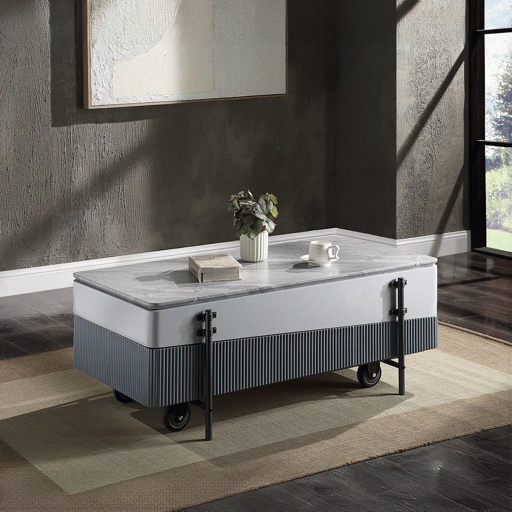 Wilkins - Coffee Table With Lift Top - Gray & White High Gloss, white, view 8