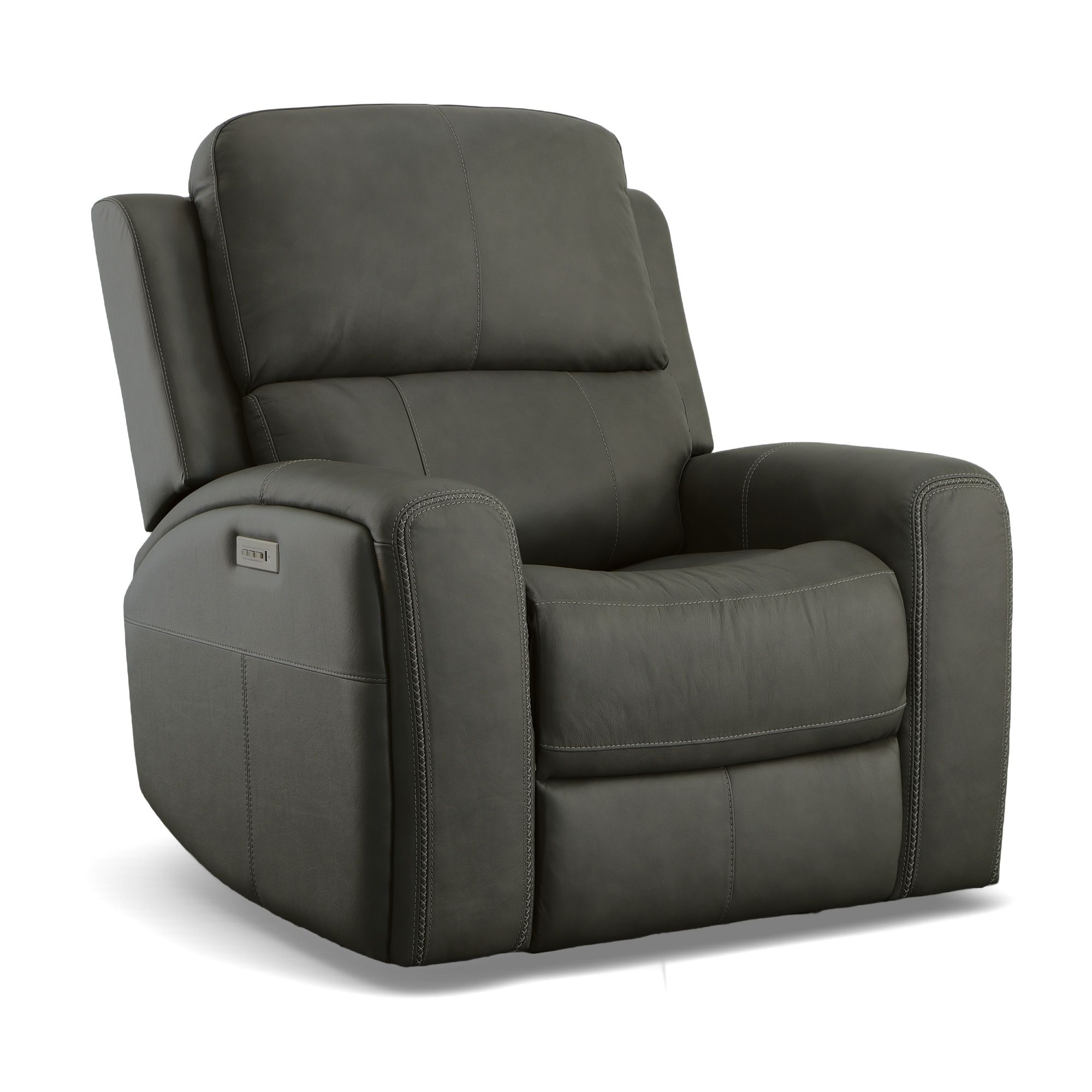 Linden - Power Recliner With Power Headrest & Lumbar - Charcoal, dark gray