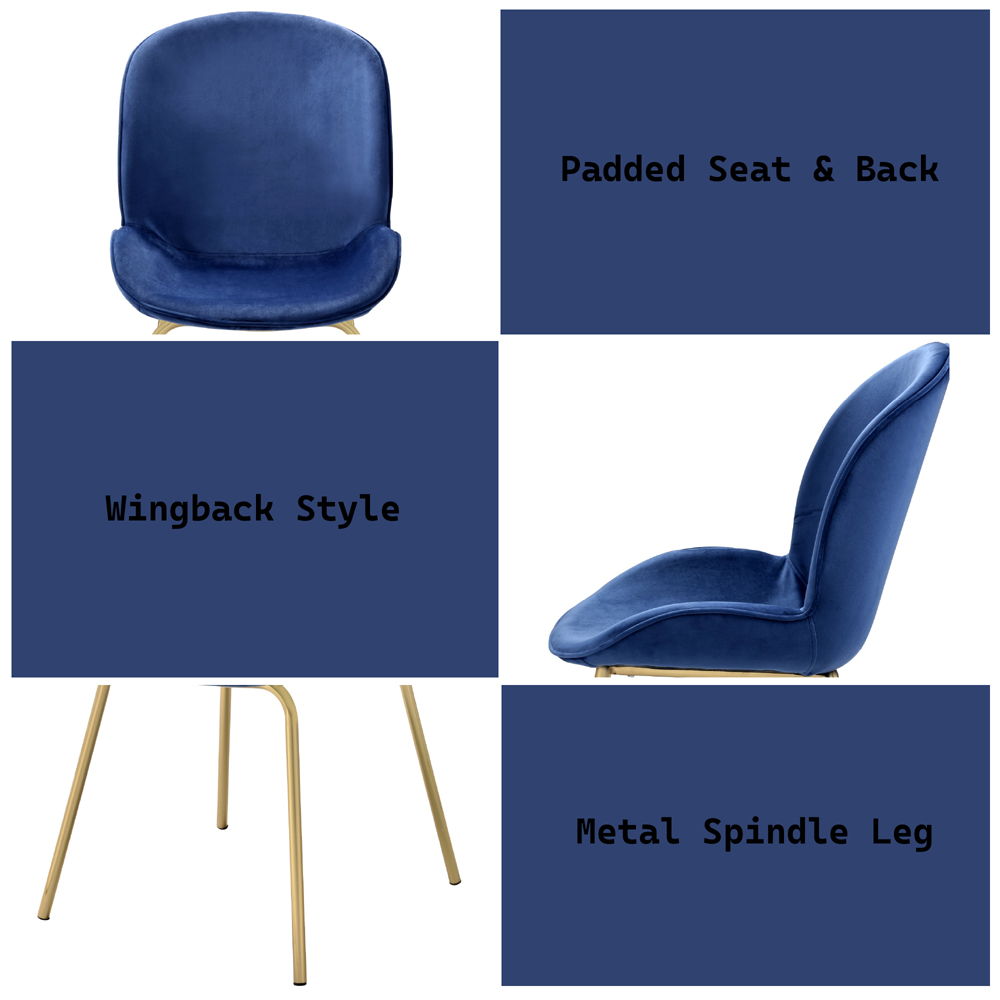 Chuchip - Side Chair (Set of 2) - Blue Velvet & Gold, blue, view 5