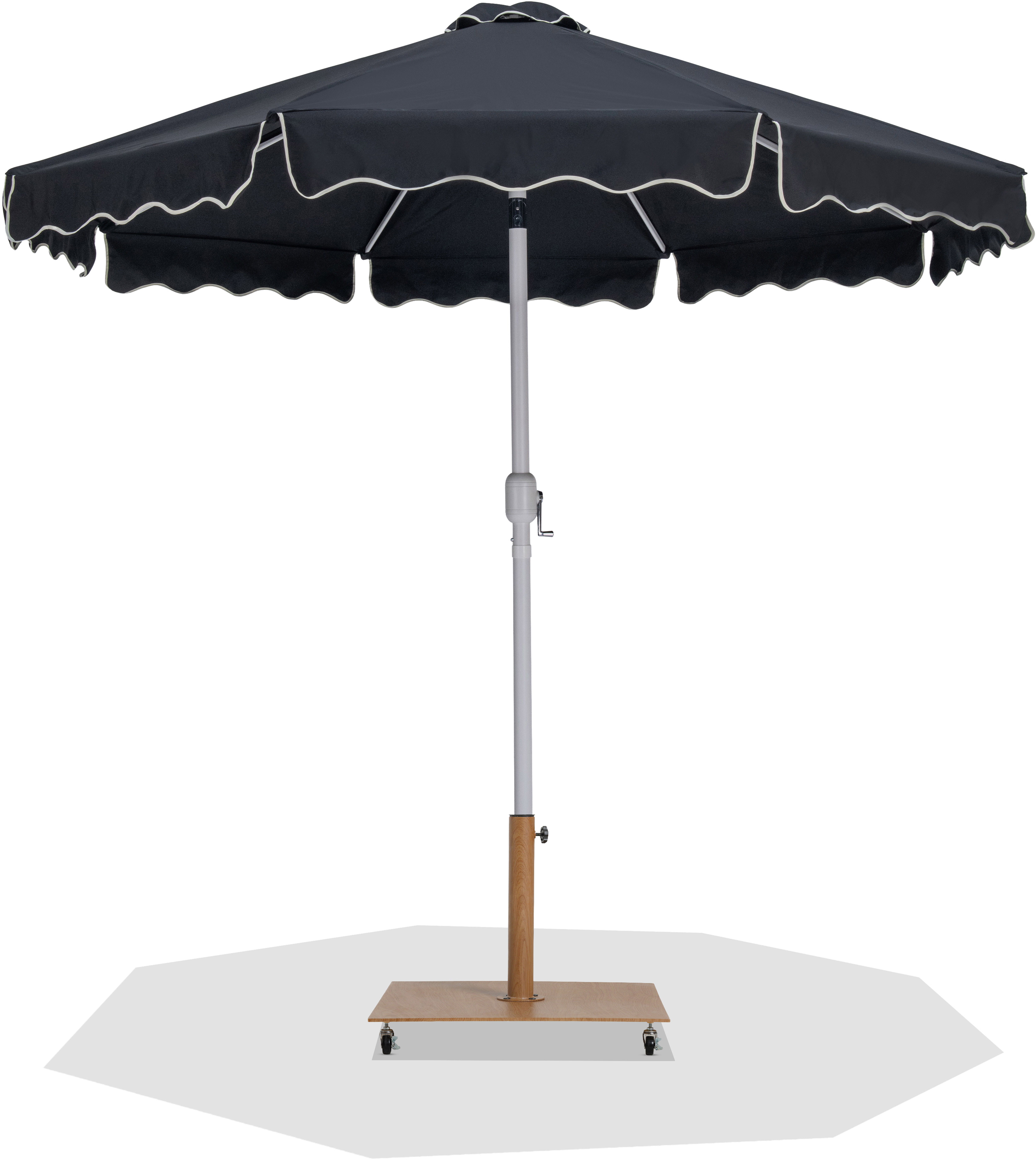 Amalfi - With Cream Piping Aluminum Patio Umbrella with Base Fabric - Black / Teak