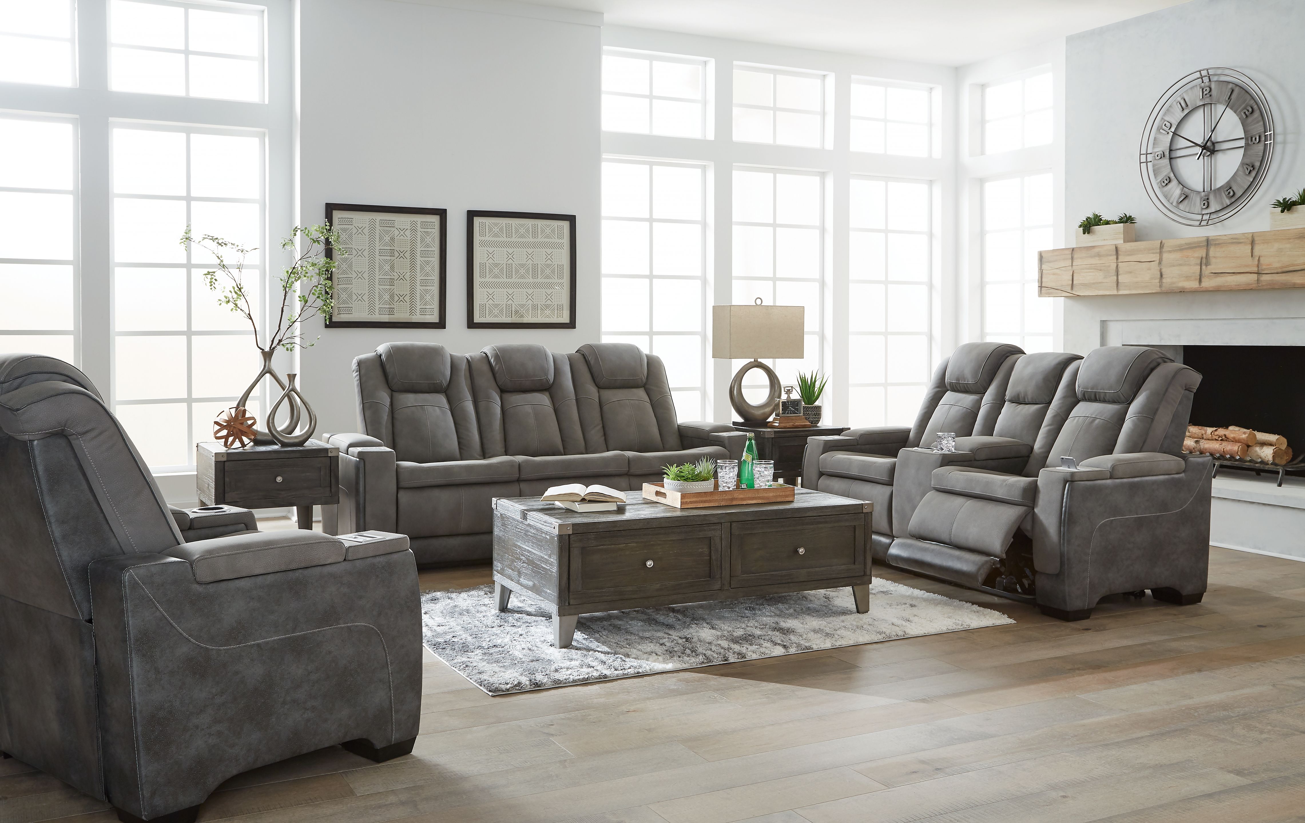Ashley Next-Gen Durapella - Slate - 3 Pc. - Power Sofa, Loveseat, Recliner