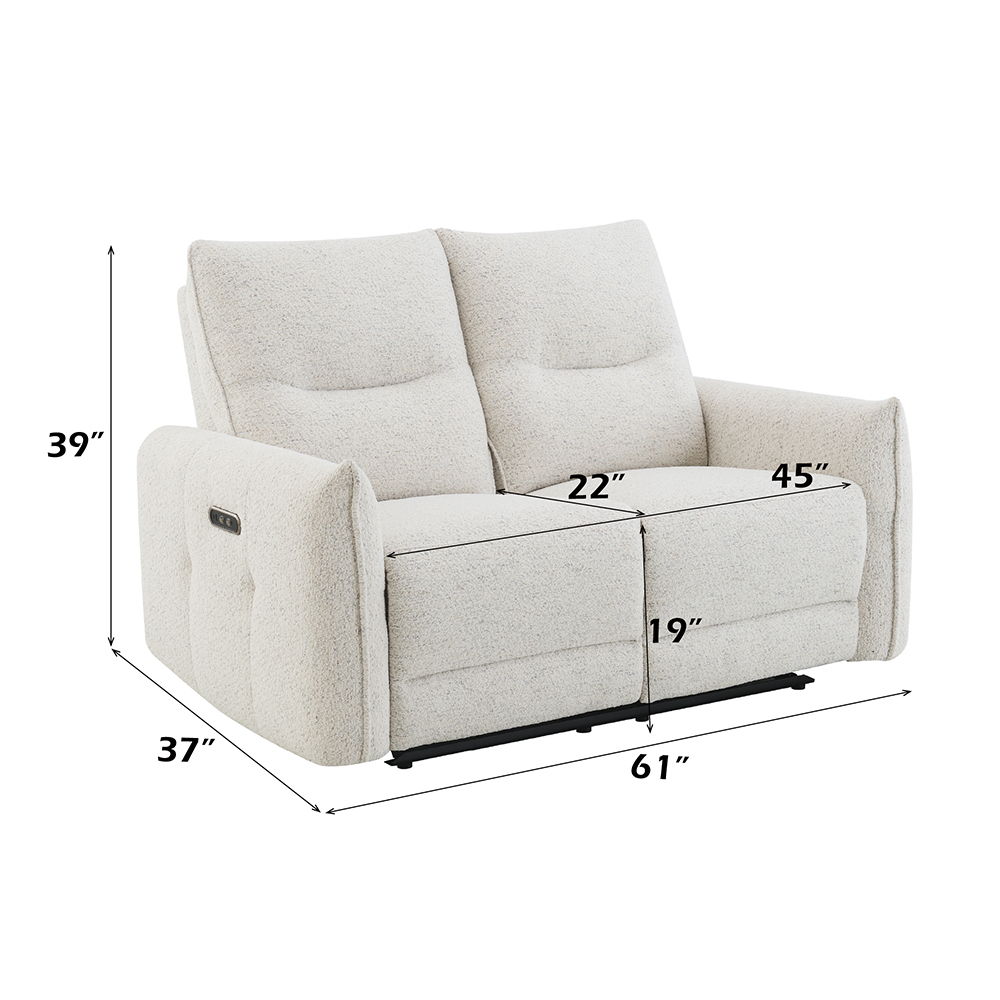 Lalisa - Power Motion Loveseat With USB Port - Cream Chenille, white, view 8