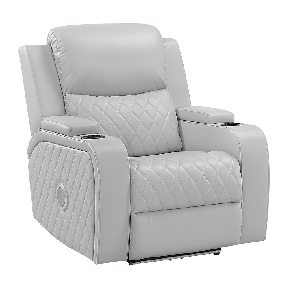 Elonzo - Power Motion Recliner With LED, Power Headrest & Speaker - Light Gray, light gray, view 2