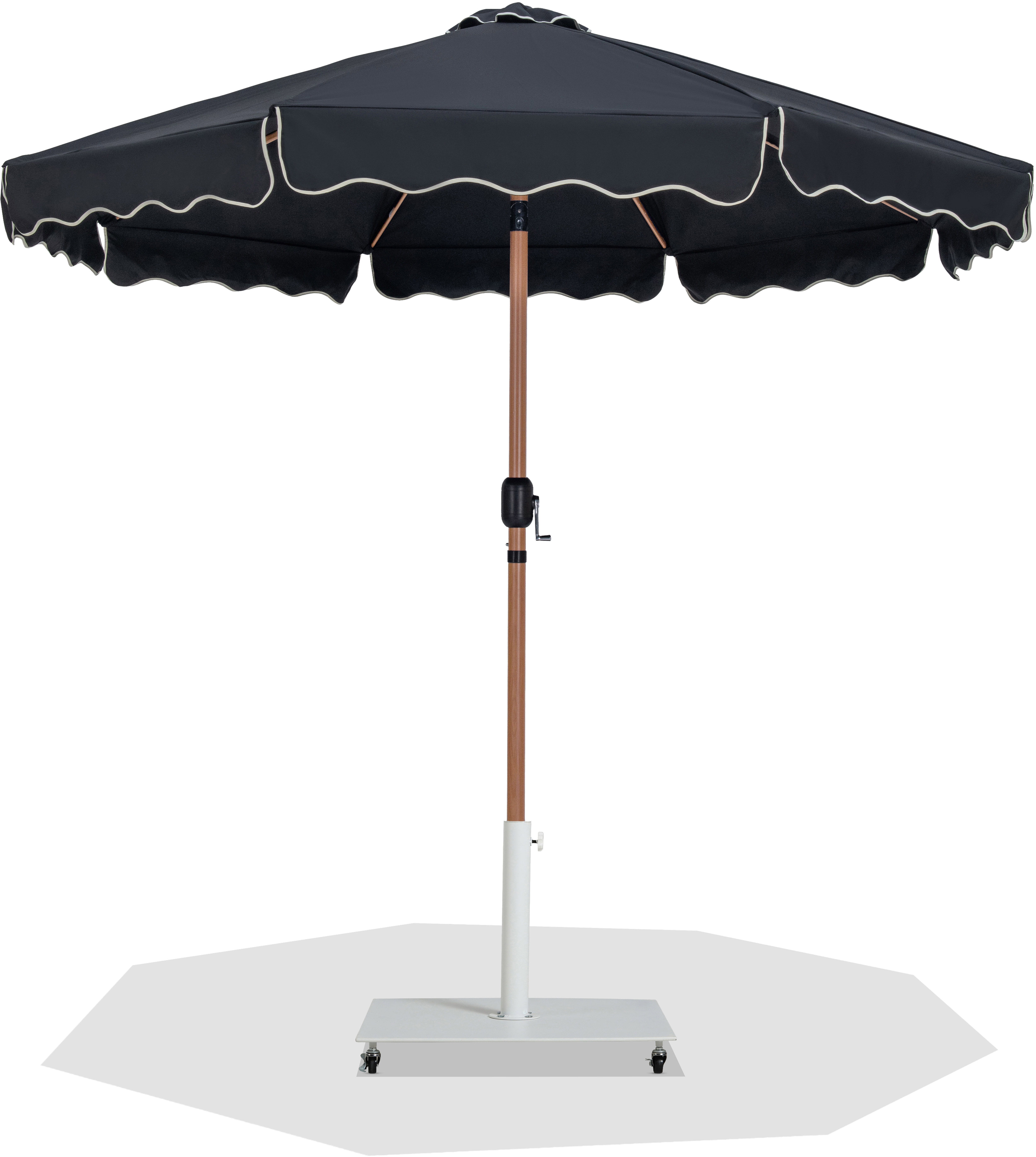 Amalfi - Fabric With Cream Piping Aluminum Patio Umbrella with Base - Black / Matte White