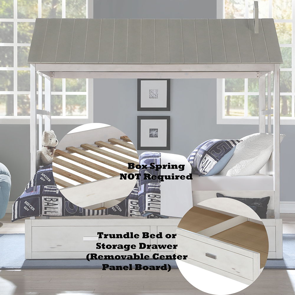 Tree House II - Twin Bed - Weathered White & Washed Gray, white, view 4