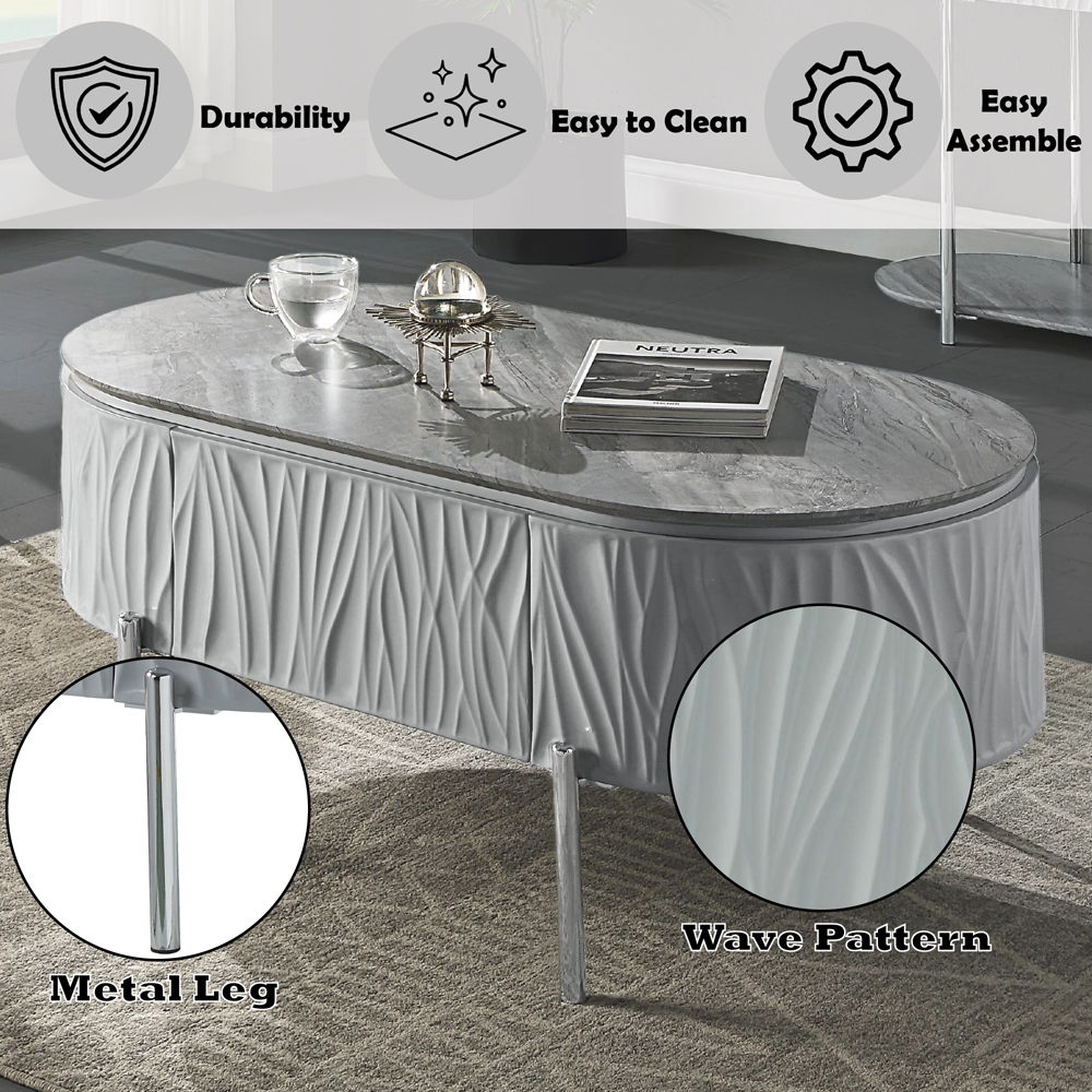 Yukino - Coffee Table - Gray High Gloss & Chrome, gray, view 8