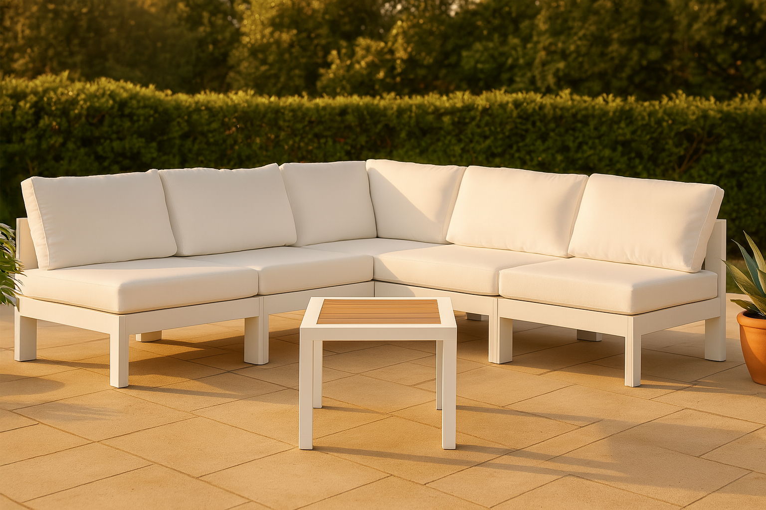 Nizuc - Outdoor Patio 5 Piece Modular Corner Armless Sectional With White Frame - White
