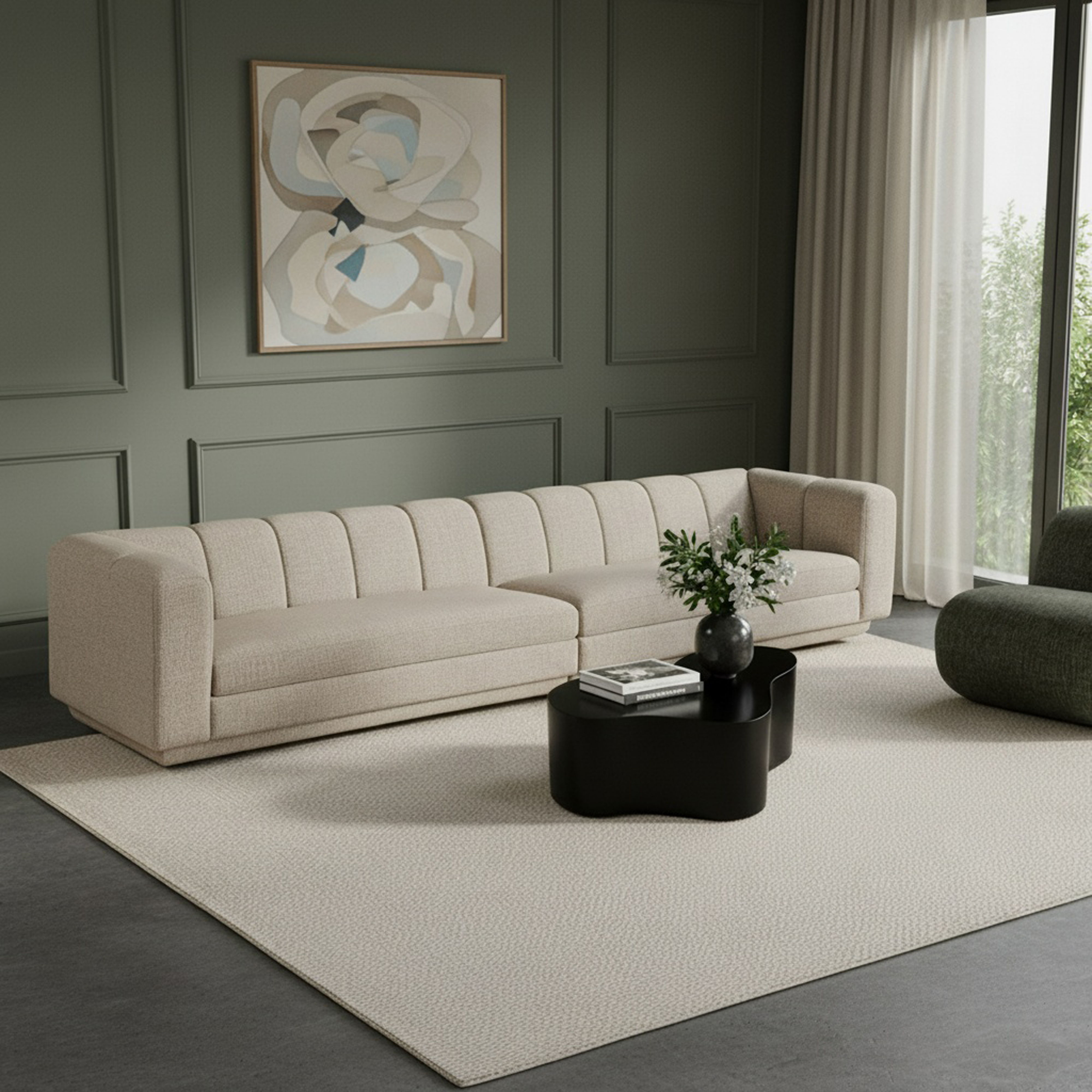Modari - 153.5" Fabric Upholstered 2 Piece Modular Sofa - Beige
