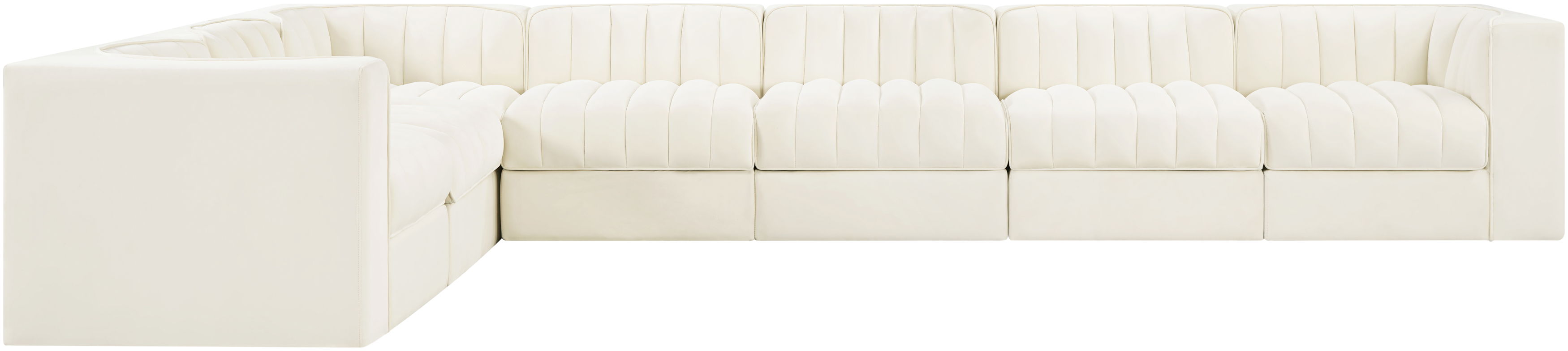 Rummi - Velvet Performance Fabric Upholstered 7 Piece Modular Sectional (With 3 Corner Chairs) - Cream