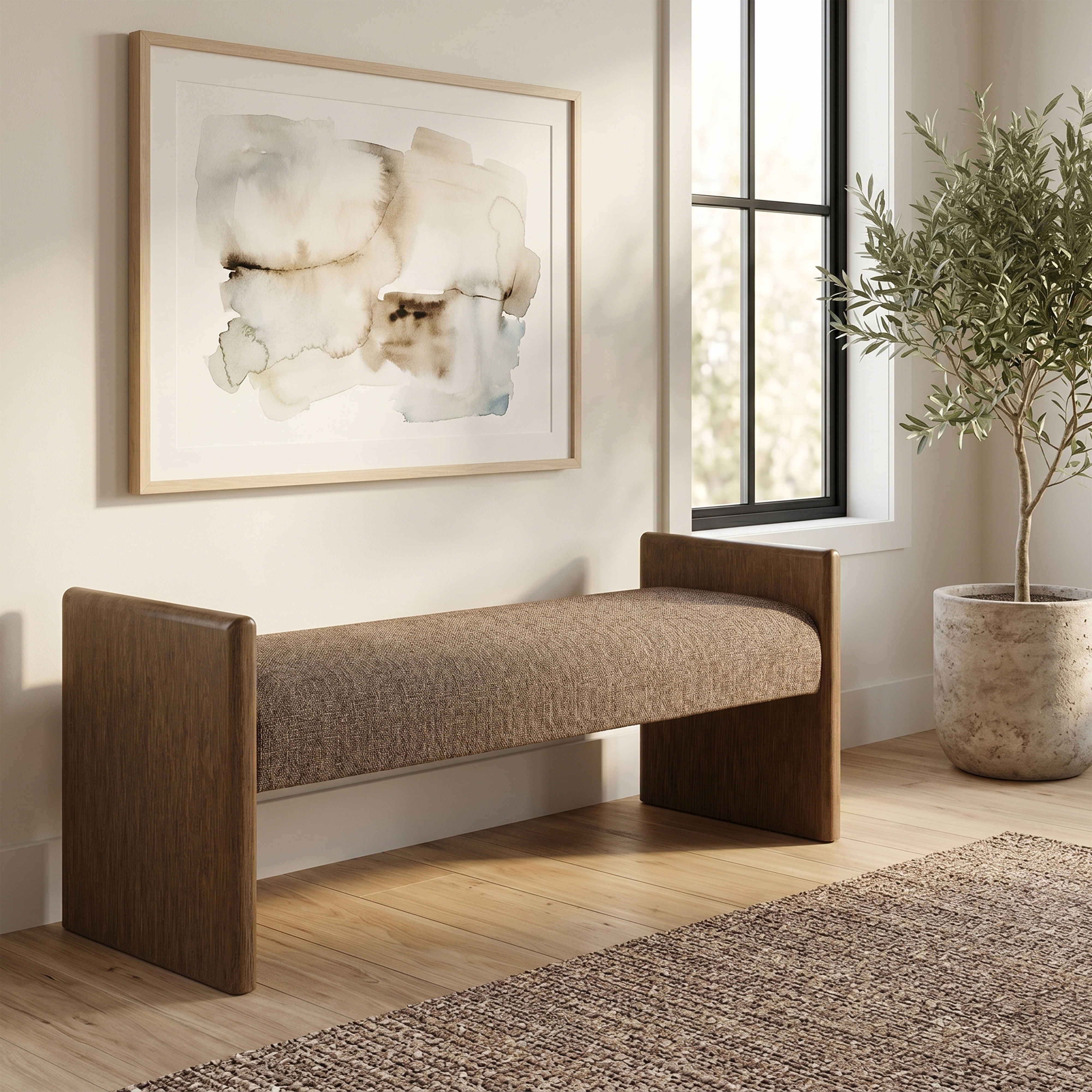 Hickory - Fabric Upholstered Bench - Brown