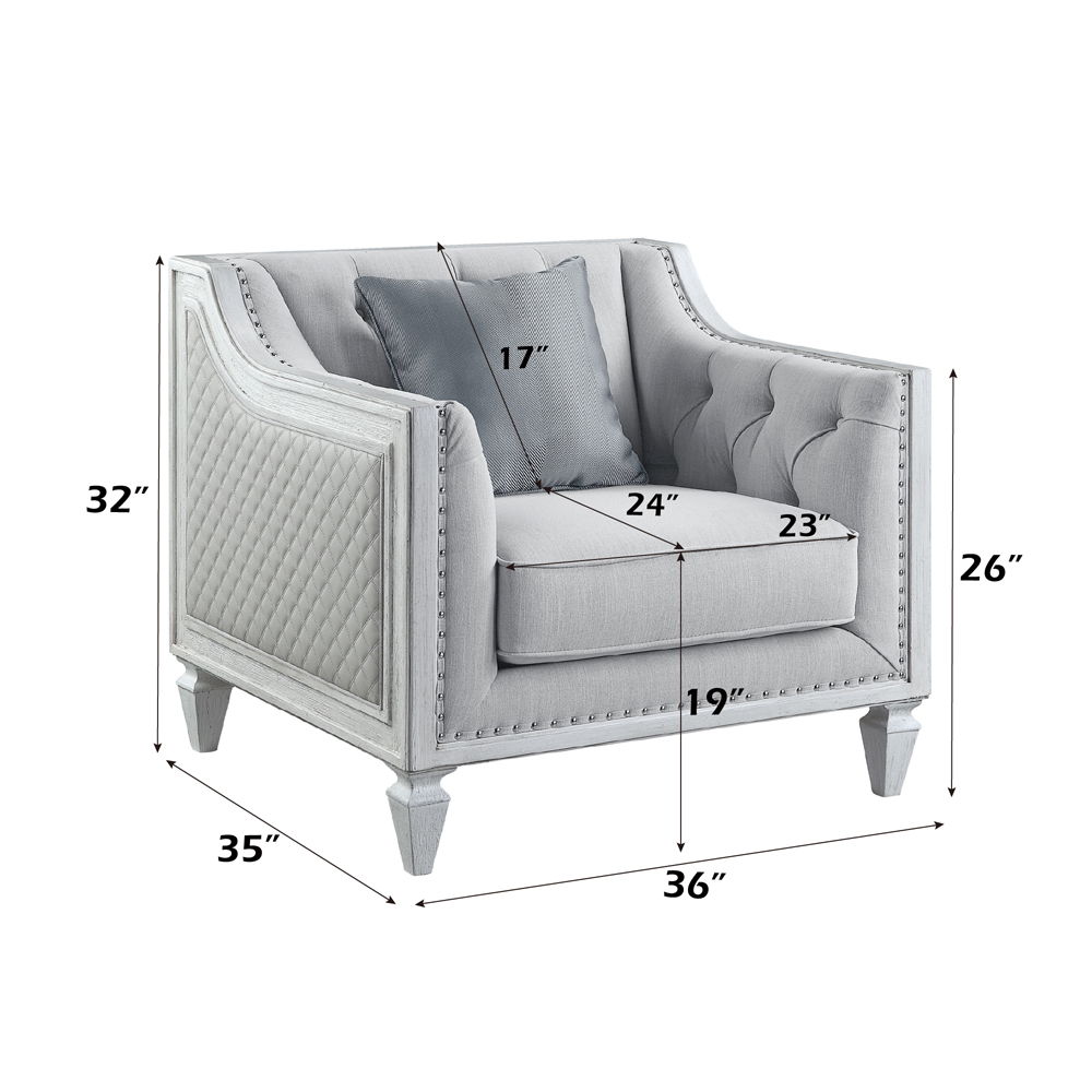 Katia - Chair With Pillow - Light Gray Linen & Weathered White, light gray, view 7