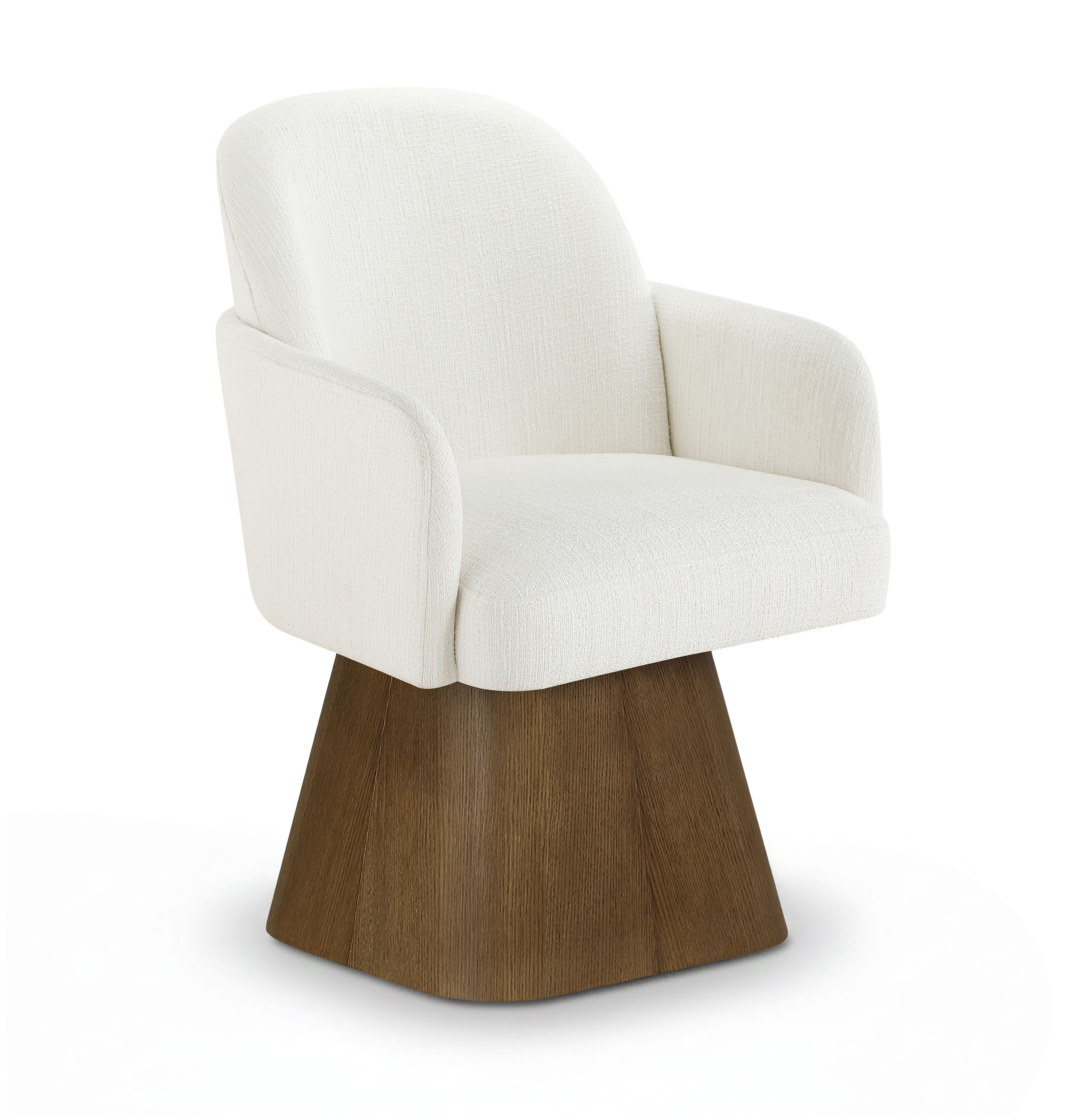 Marlowe - Linen Textured Fabric Upholstered Swivel Dining Arm Chair - Cream / Stained Brown