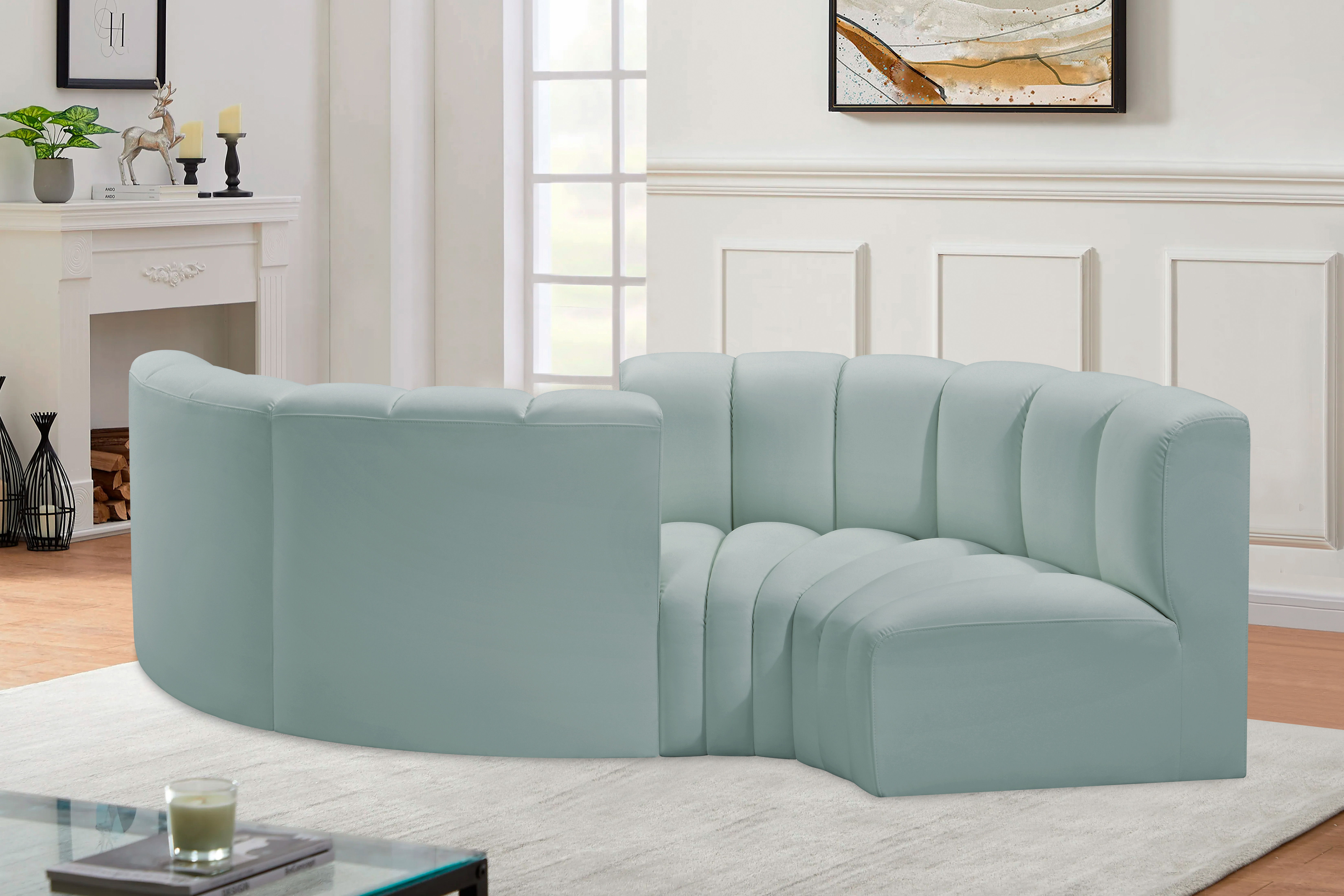 Arc - Faux Leather 4 Piece Curved Modular Sofa - Mint Green