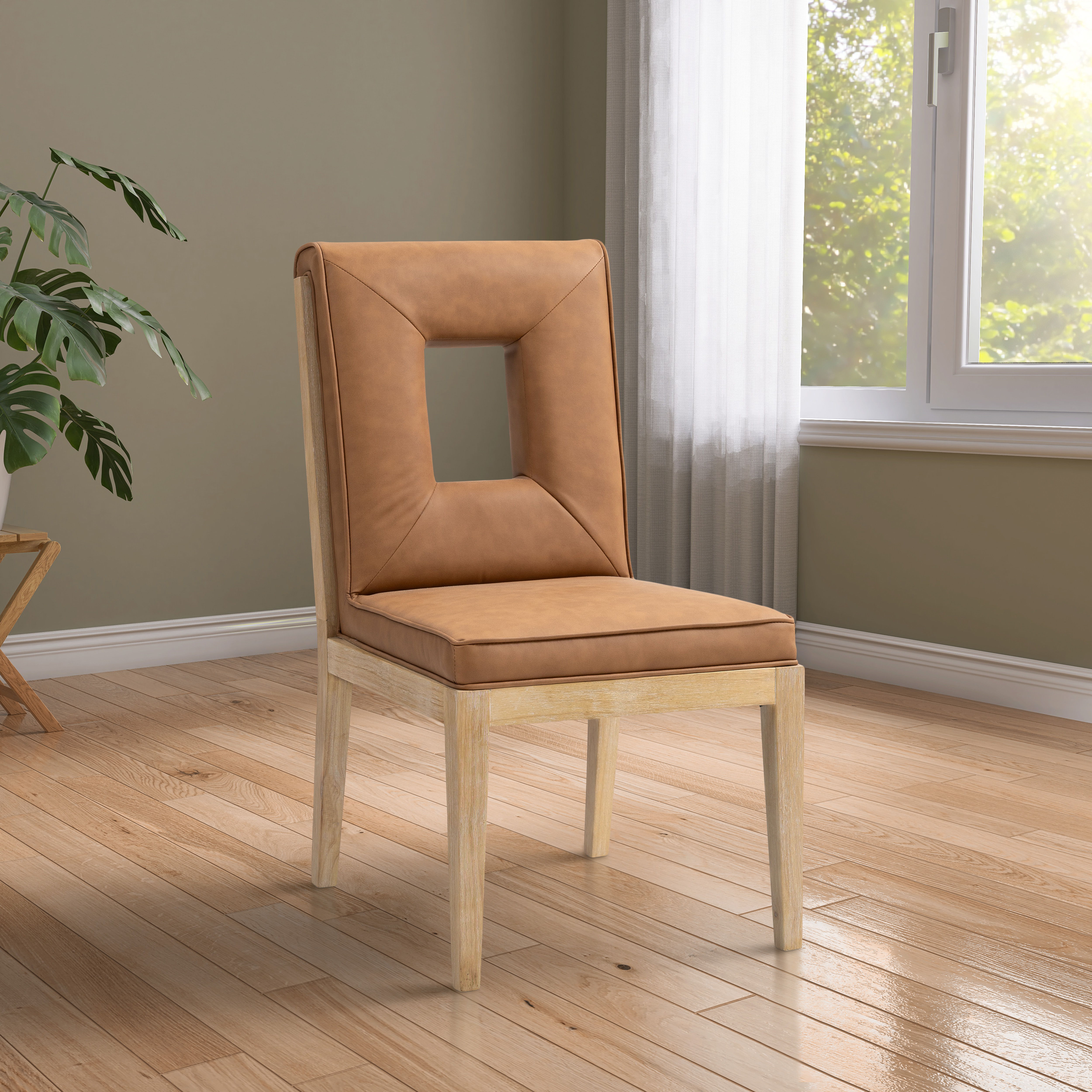 Gwendolyn - Faux Leather Dining Side Chair With Natural Frame (Set of 2) - Cognac