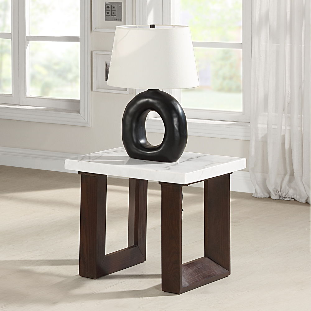 Edwyn - End Table With Marble Top - White Natural Marble Top & Brown, white, view 6