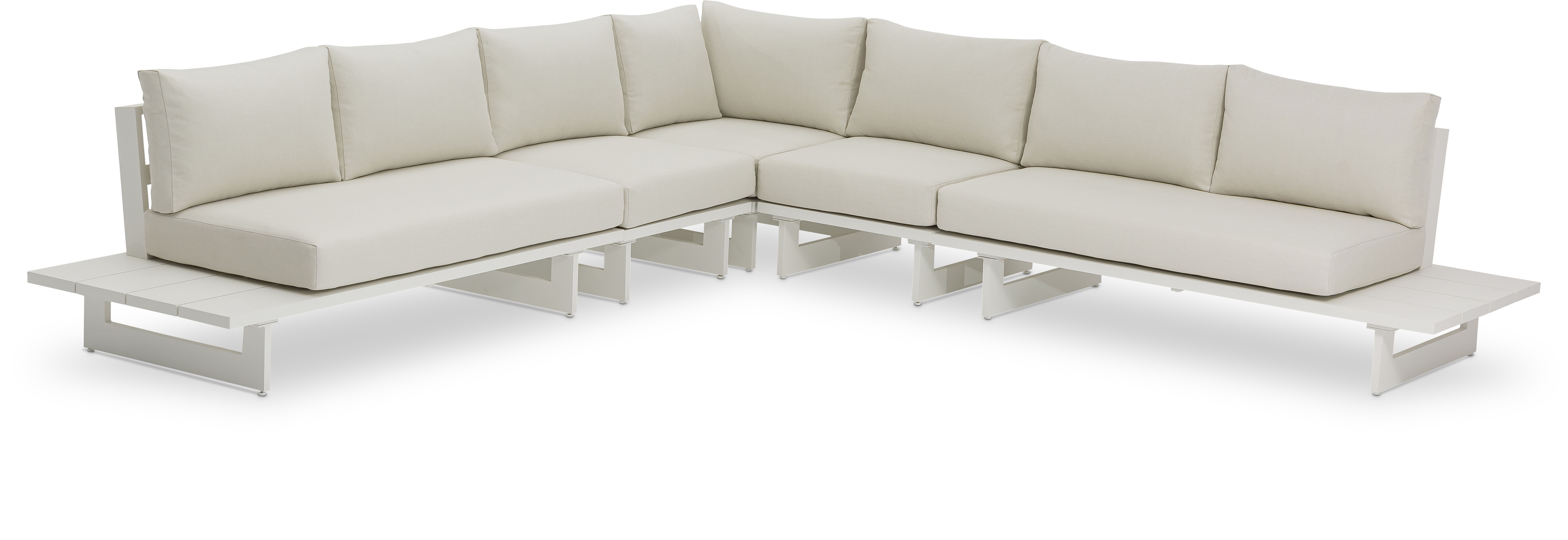 Maldives - 5 Piece Water Resistant Outdoor Patio Modular Corner Sectional With White Base - Cream